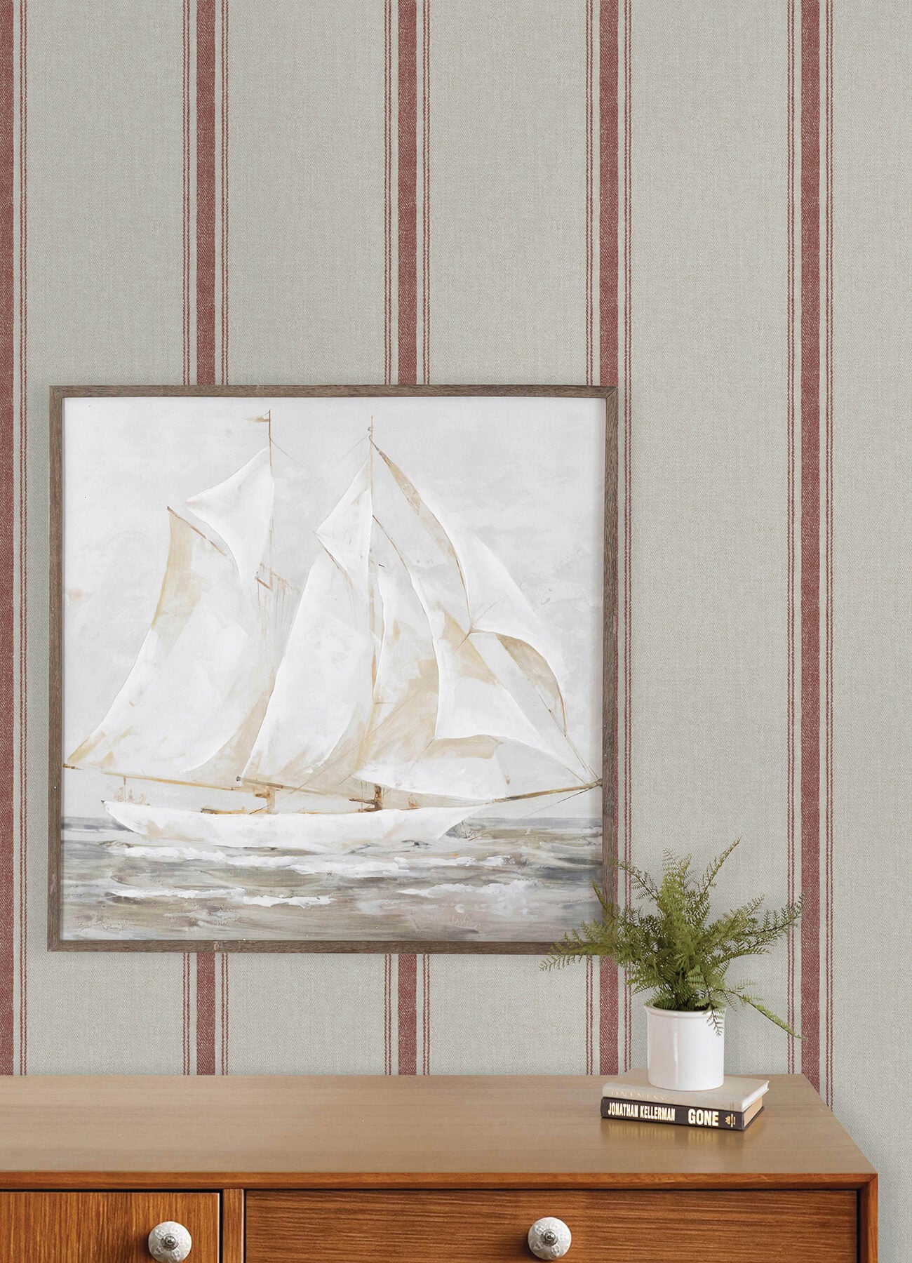 linette-red-fabric-stripe-wallpaper-york-wallcoverings-4192-12464 - York Wallcoverings Wallpaper