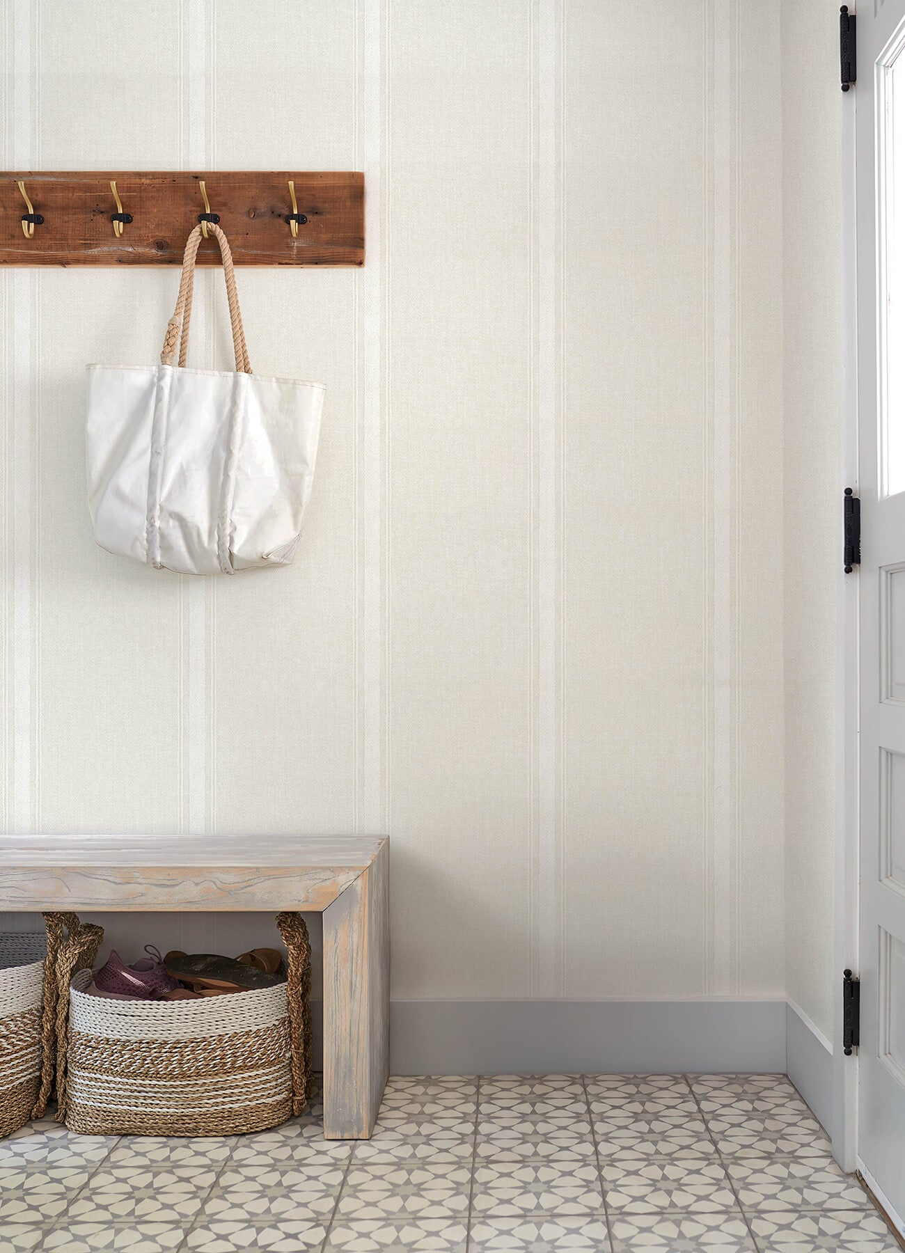 linette-cream-fabric-stripe-wallpaper-york-wallcoverings-4192-12465 - York Wallcoverings Wallpaper