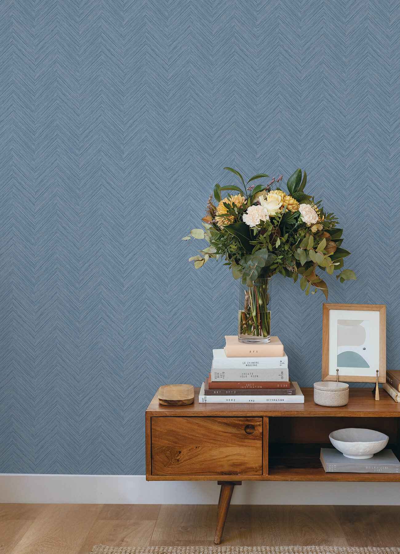 Caladesi Blue Linen Chevron Wallpaper - York Wallcoverings - 4192-13678 - York Wallcoverings Wallpaper