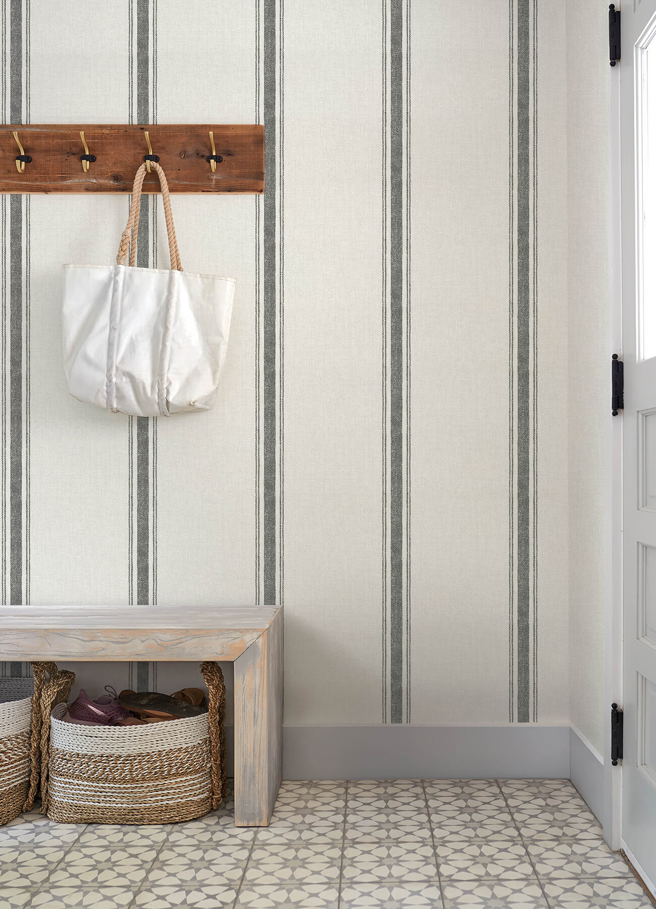 linette-black-fabric-stripe-wallpaper-york-wallcoverings-4192-70066 - York Wallcoverings Wallpaper