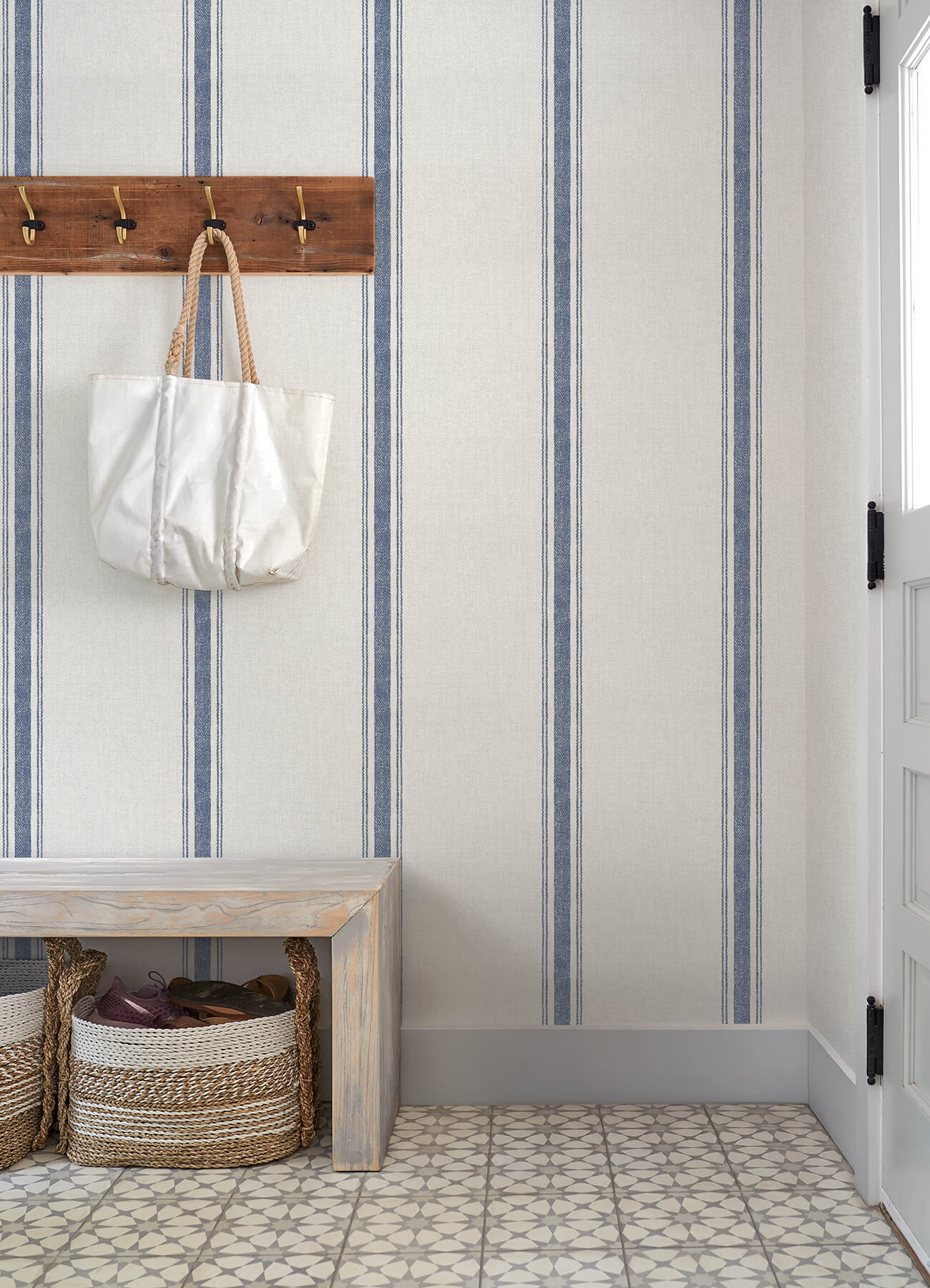 linette-blue-fabric-stripe-wallpaper-york-wallcoverings-4192-70067 - York Wallcoverings Wallpaper