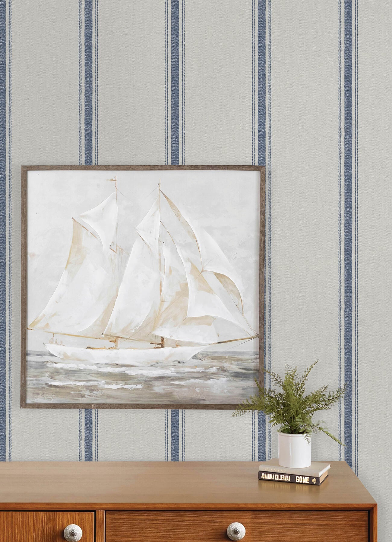 linette-blue-fabric-stripe-wallpaper-york-wallcoverings-4192-70067 - York Wallcoverings Wallpaper