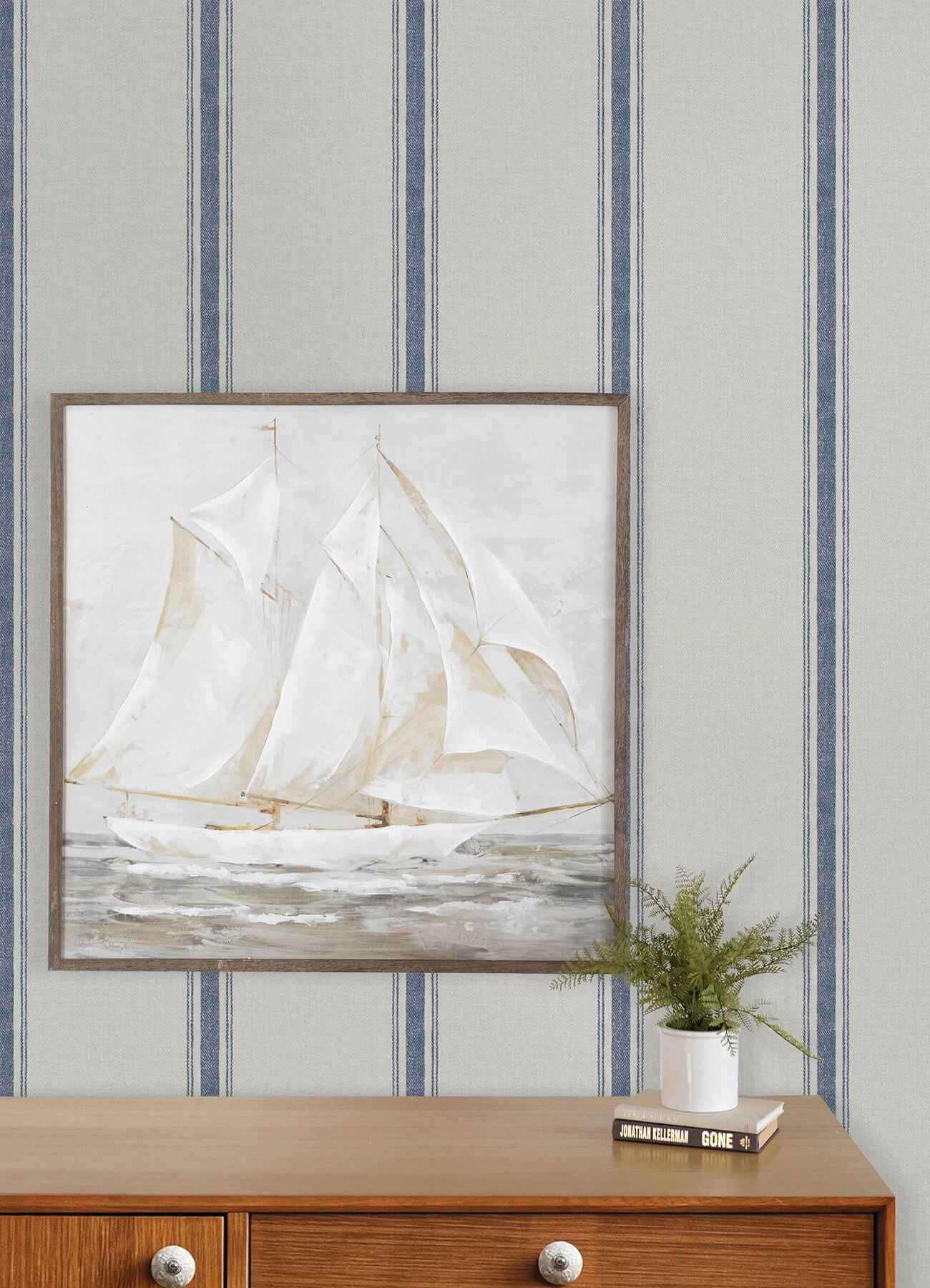 Linette Blue Fabric Stripe Wallpaper - York Wallcoverings - 4192-70067 - York Wallcoverings Wallpaper