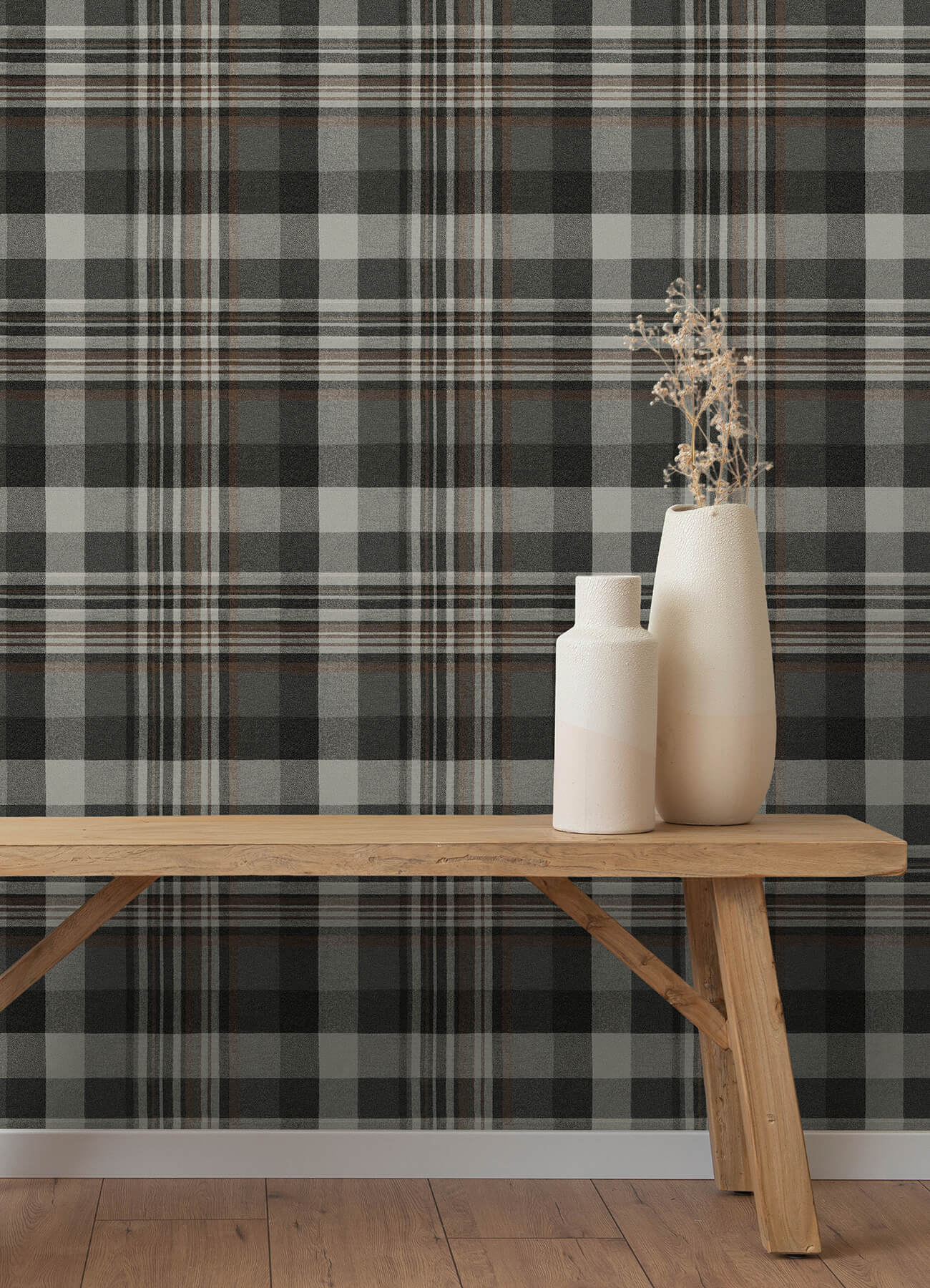 dutton-plaid-charcoal-flannel-wallpaper-york-wallcoverings-4192-72632 - York Wallcoverings Wallpaper