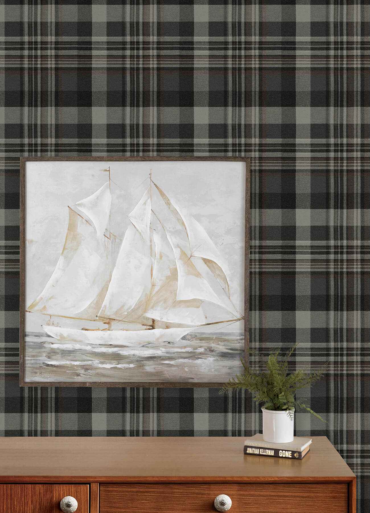dutton-plaid-charcoal-flannel-wallpaper-york-wallcoverings-4192-72632 - York Wallcoverings Wallpaper