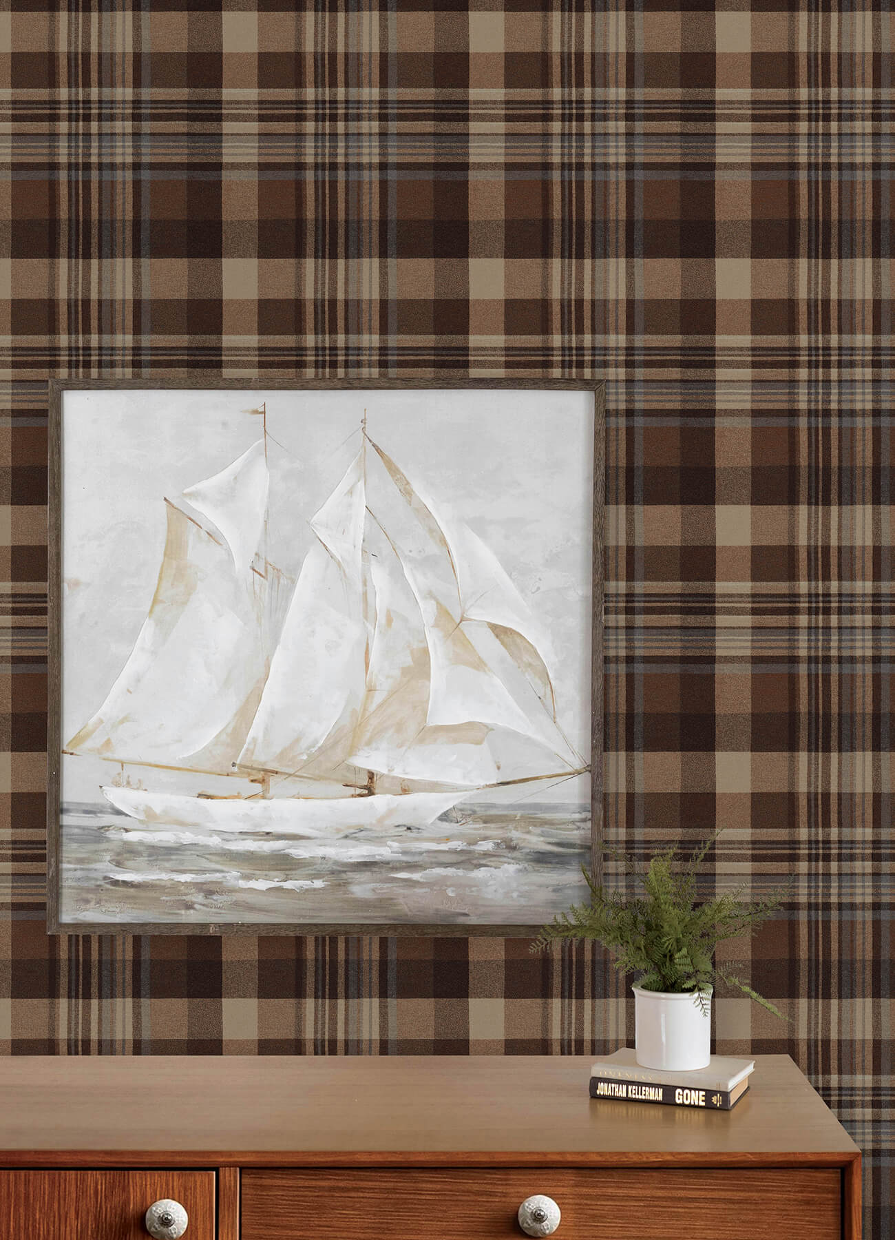 dutton-plaid-rust-flannel-wallpaper-york-wallcoverings-4192-72636 - York Wallcoverings Wallpaper