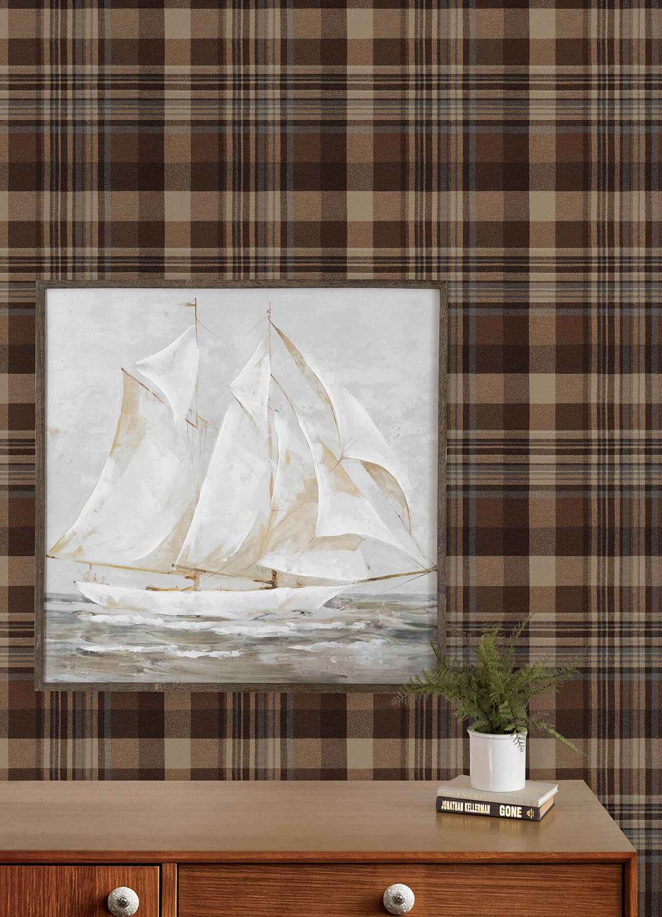 Dutton Plaid Rust Flannel Wallpaper - York Wallcoverings - 4192-72636 - York Wallcoverings Wallpaper