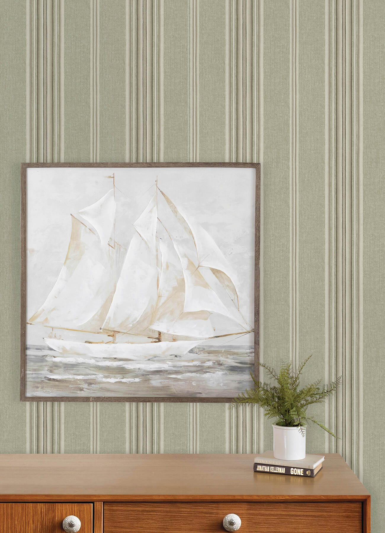 calvados-moss-linen-stripe-wallpaper-york-wallcoverings-4192-83121 - York Wallcoverings Wallpaper