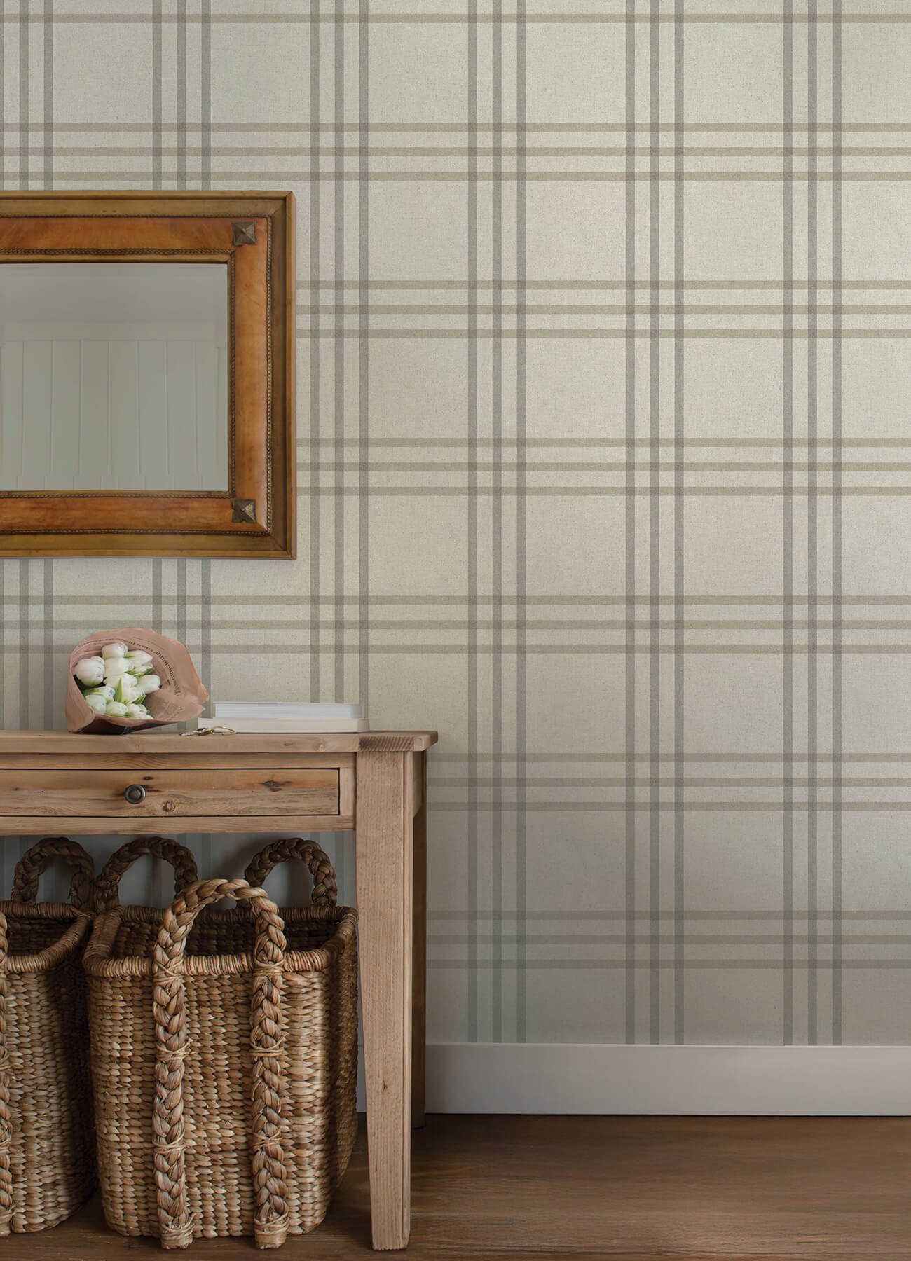 fletcher-grey-plaid-wallpaper-york-wallcoverings-4192-83401 - York Wallcoverings Wallpaper