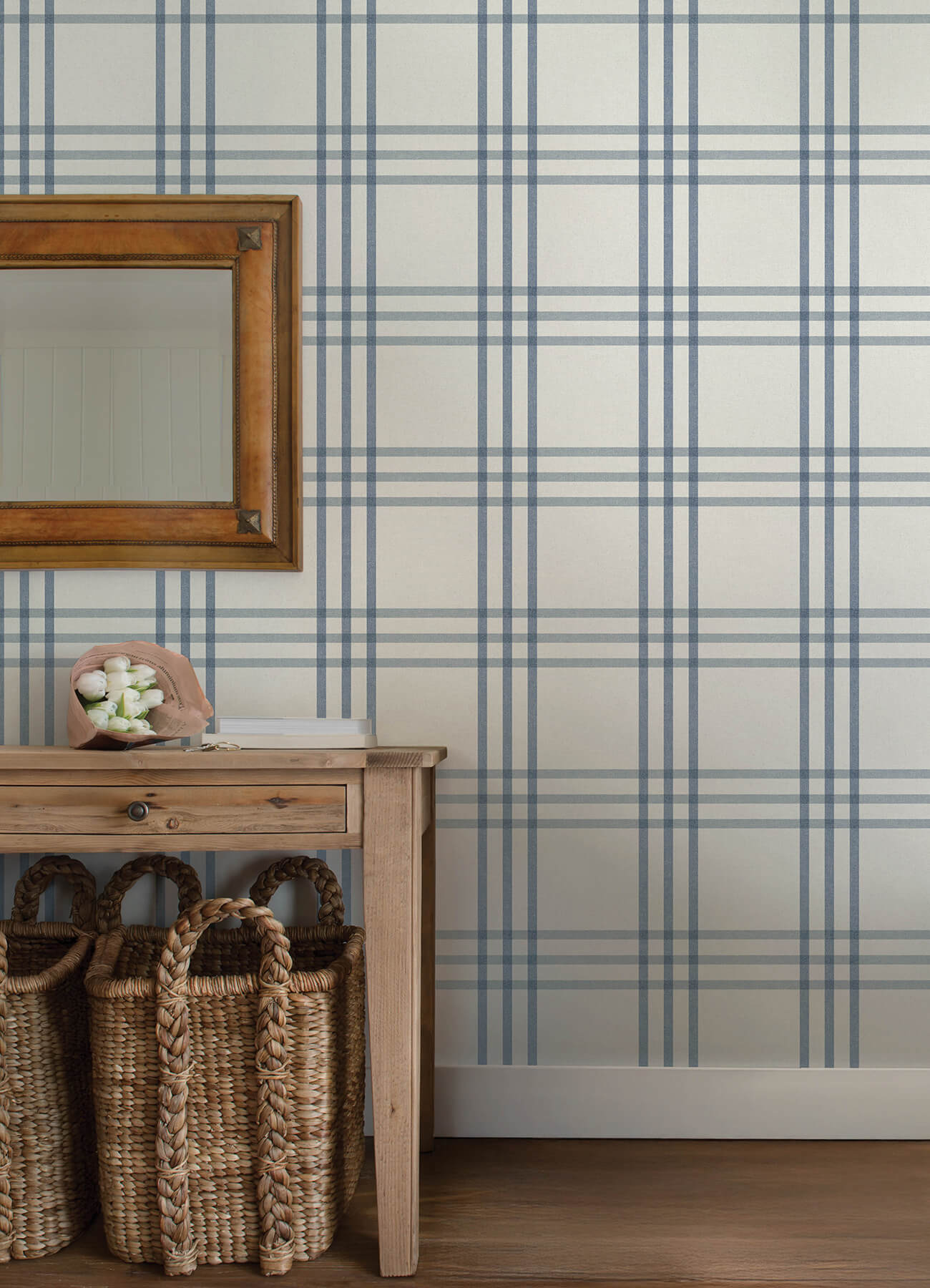 fletcher-blue-plaid-wallpaper-york-wallcoverings-4192-83402 - York Wallcoverings Wallpaper