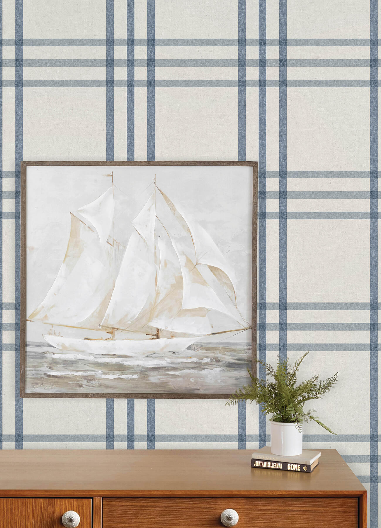 fletcher-blue-plaid-wallpaper-york-wallcoverings-4192-83402 - York Wallcoverings Wallpaper