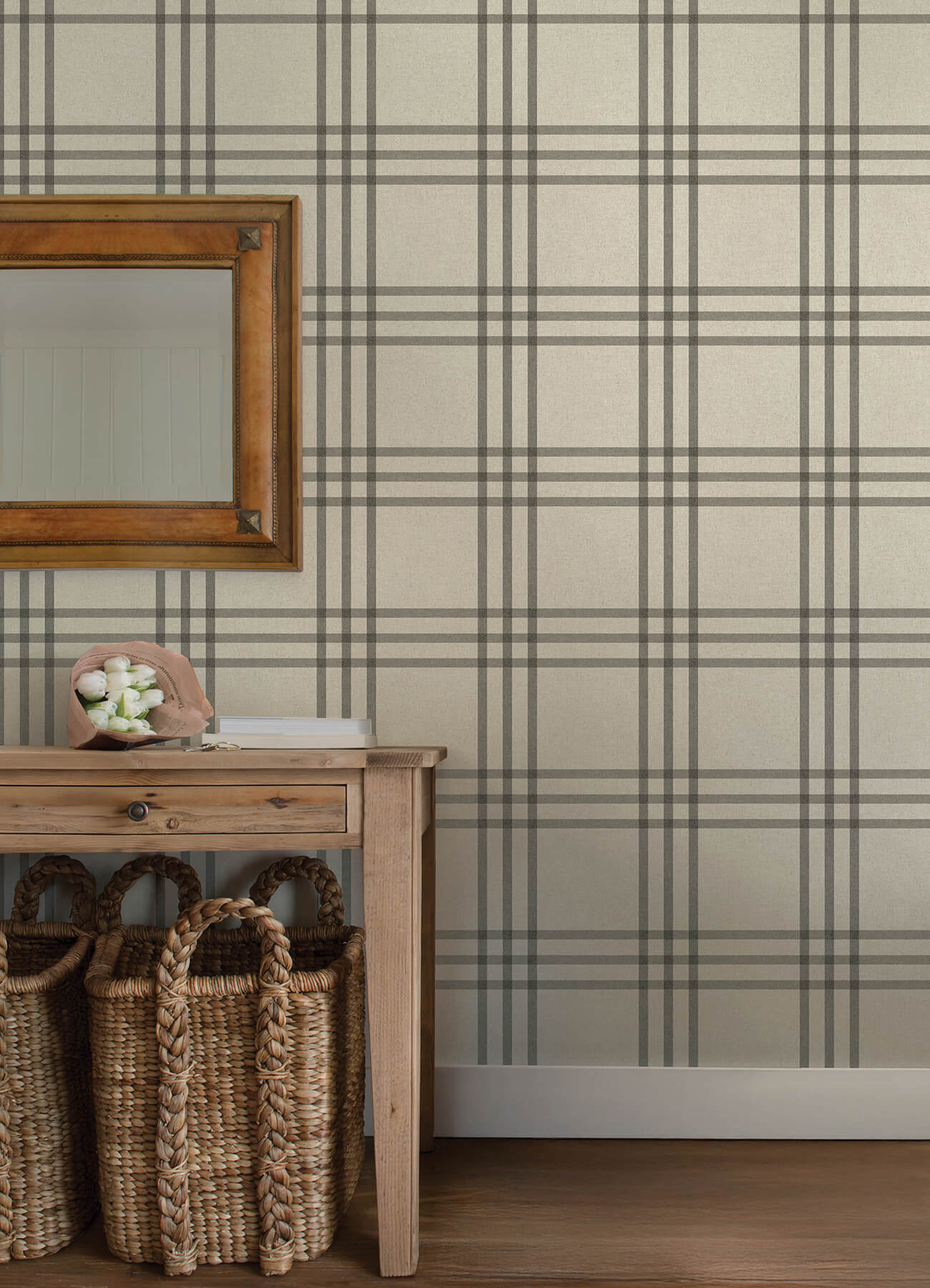 fletcher-black-plaid-wallpaper-york-wallcoverings-4192-83403 - York Wallcoverings Wallpaper