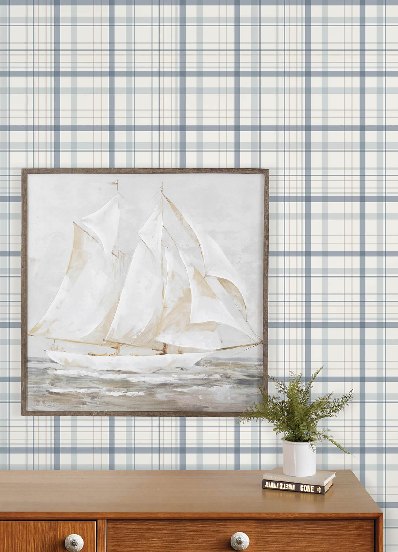 burgess-blue-plaid-wallpaper-york-wallcoverings-4192-83406 - York Wallcoverings Wallpaper