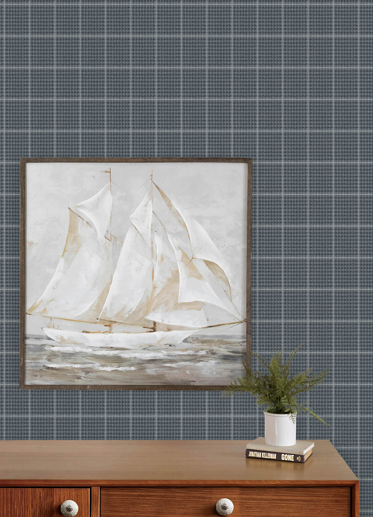 prescott-navy-glen-check-wallpaper-york-wallcoverings-4192-83416 - York Wallcoverings Wallpaper