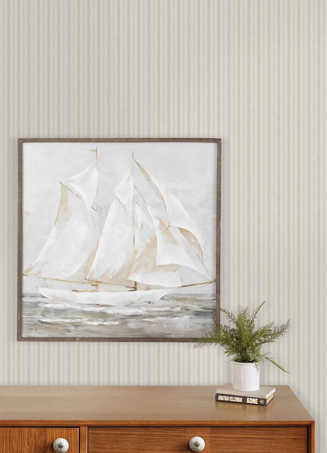 Harville Beige Double Stripe Wallpaper - York Wallcoverings - 4192-83427 - York Wallcoverings Wallpaper