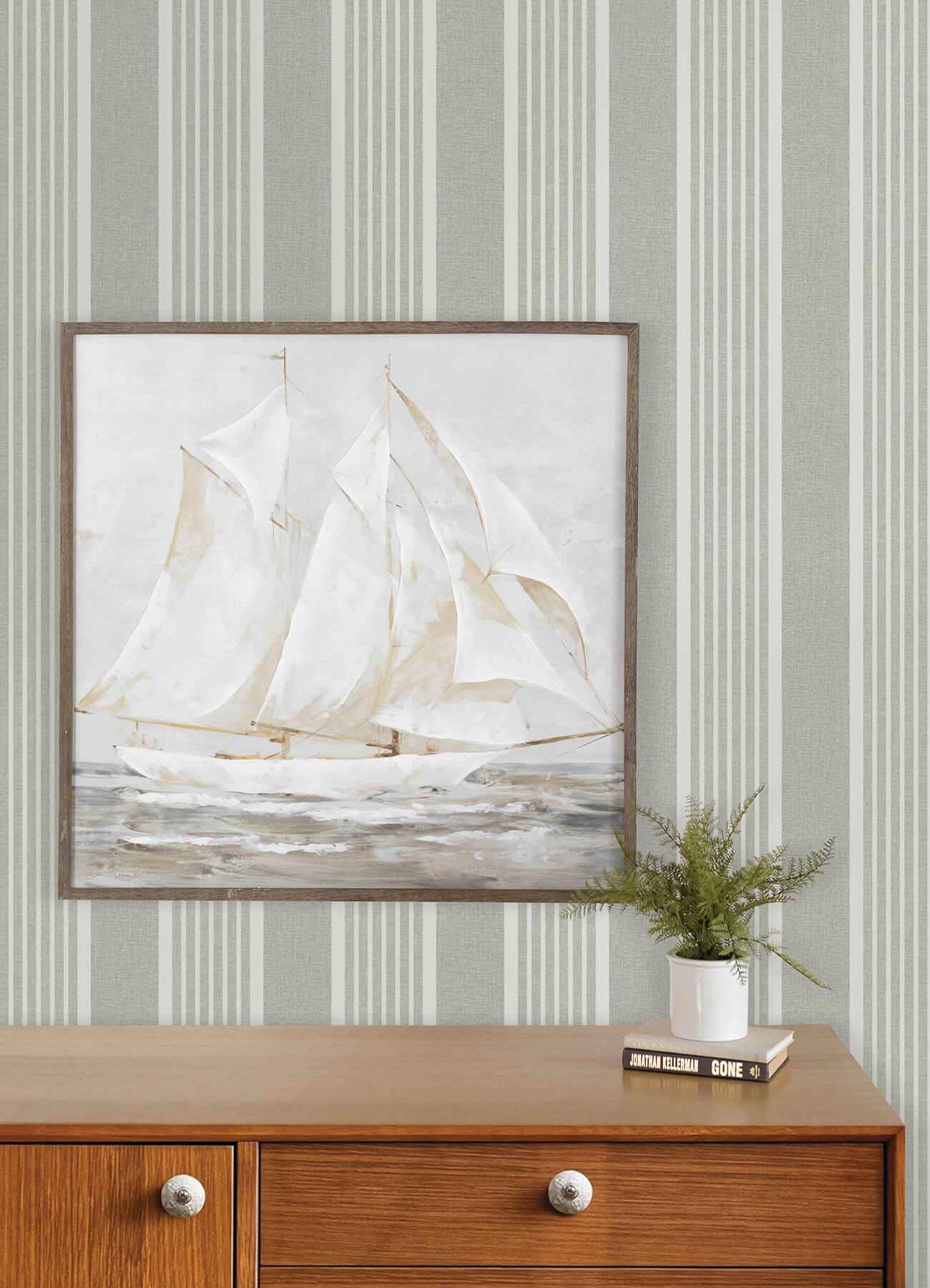 Bingley Green Embellished Stripe Wallpaper - York Wallcoverings - 4192-83432 - York Wallcoverings Wallpaper
