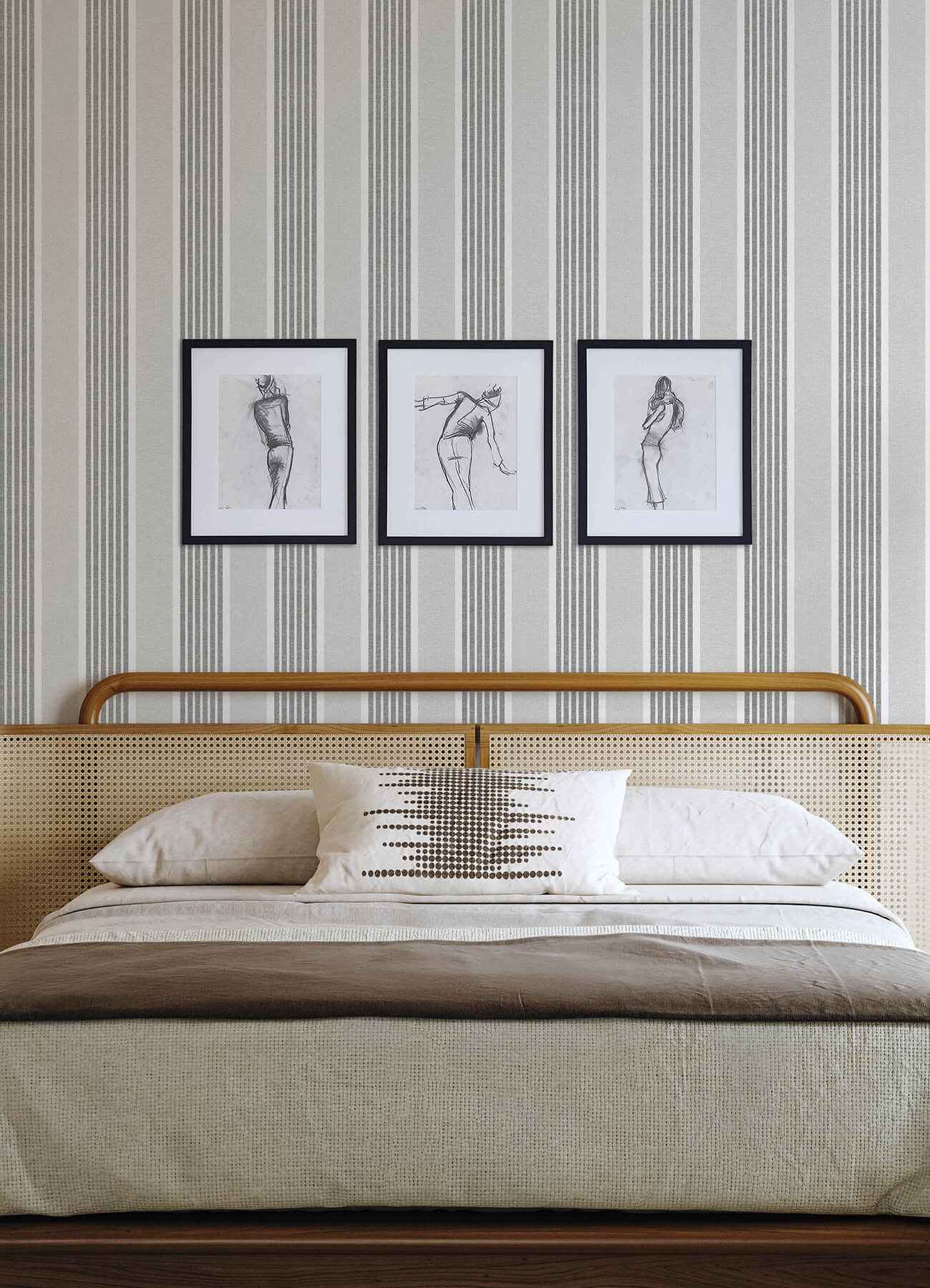Bingley Charcoal Embellished Stripe Wallpaper - York Wallcoverings - 4192-83435 - York Wallcoverings Wallpaper