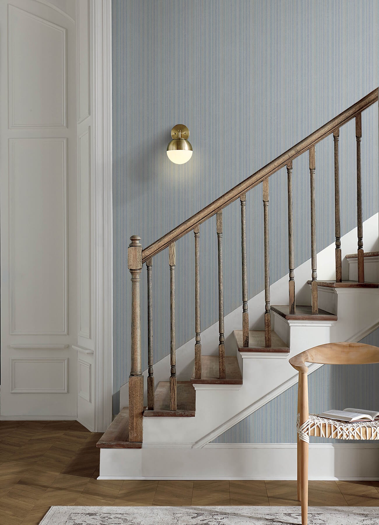 stokes-blue-chevron-stripe-wallpaper-york-wallcoverings-4192-83447 - York Wallcoverings Wallpaper