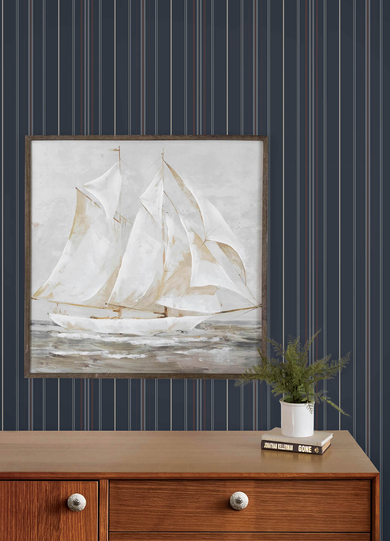 lascelle-navy-modern-pinstripe-wallpaper-york-wallcoverings-4192-83450 - York Wallcoverings Wallpaper