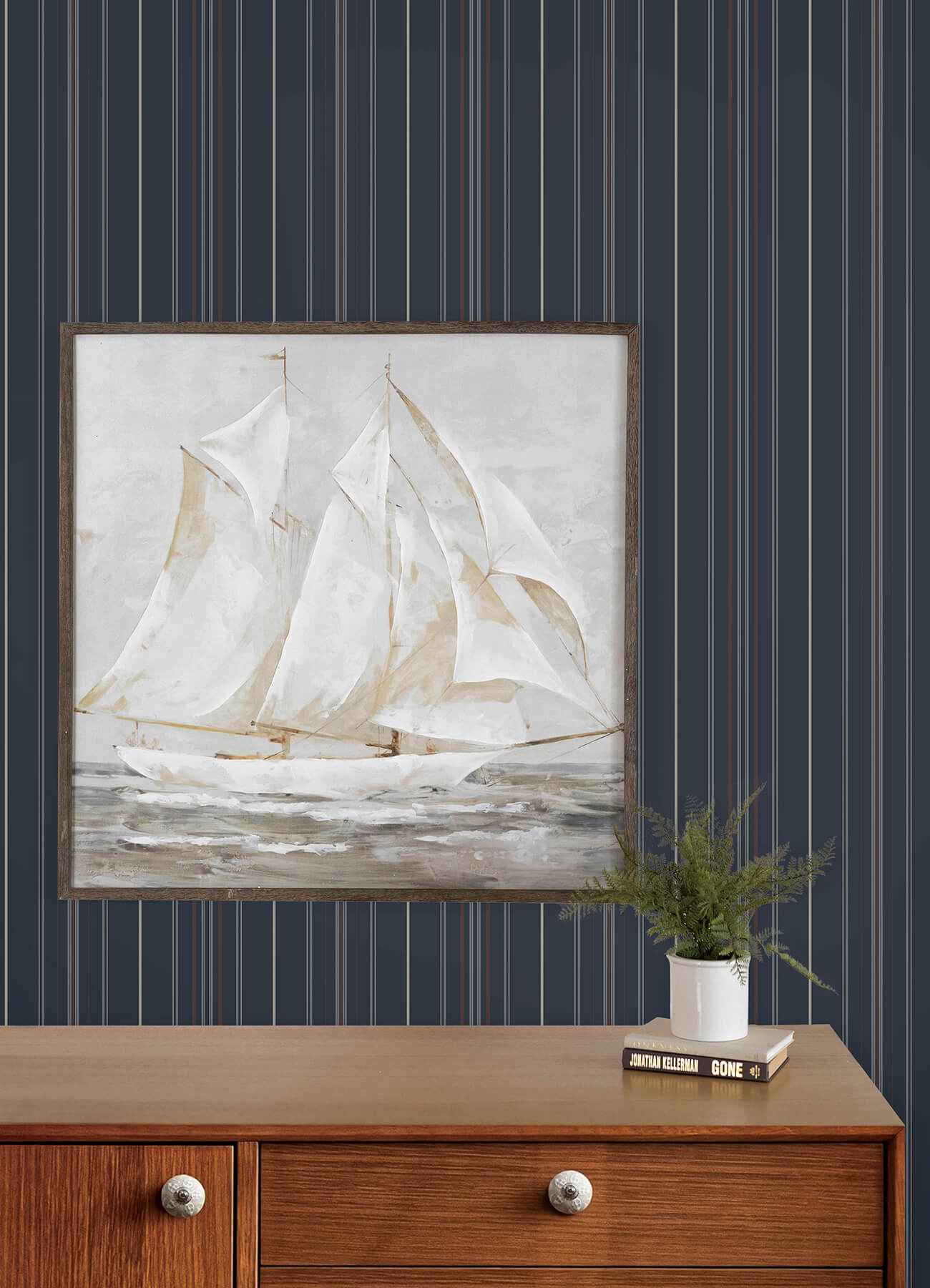 Lascelle Navy Modern Pinstripe Wallpaper - York Wallcoverings - 4192-83450 - York Wallcoverings Wallpaper