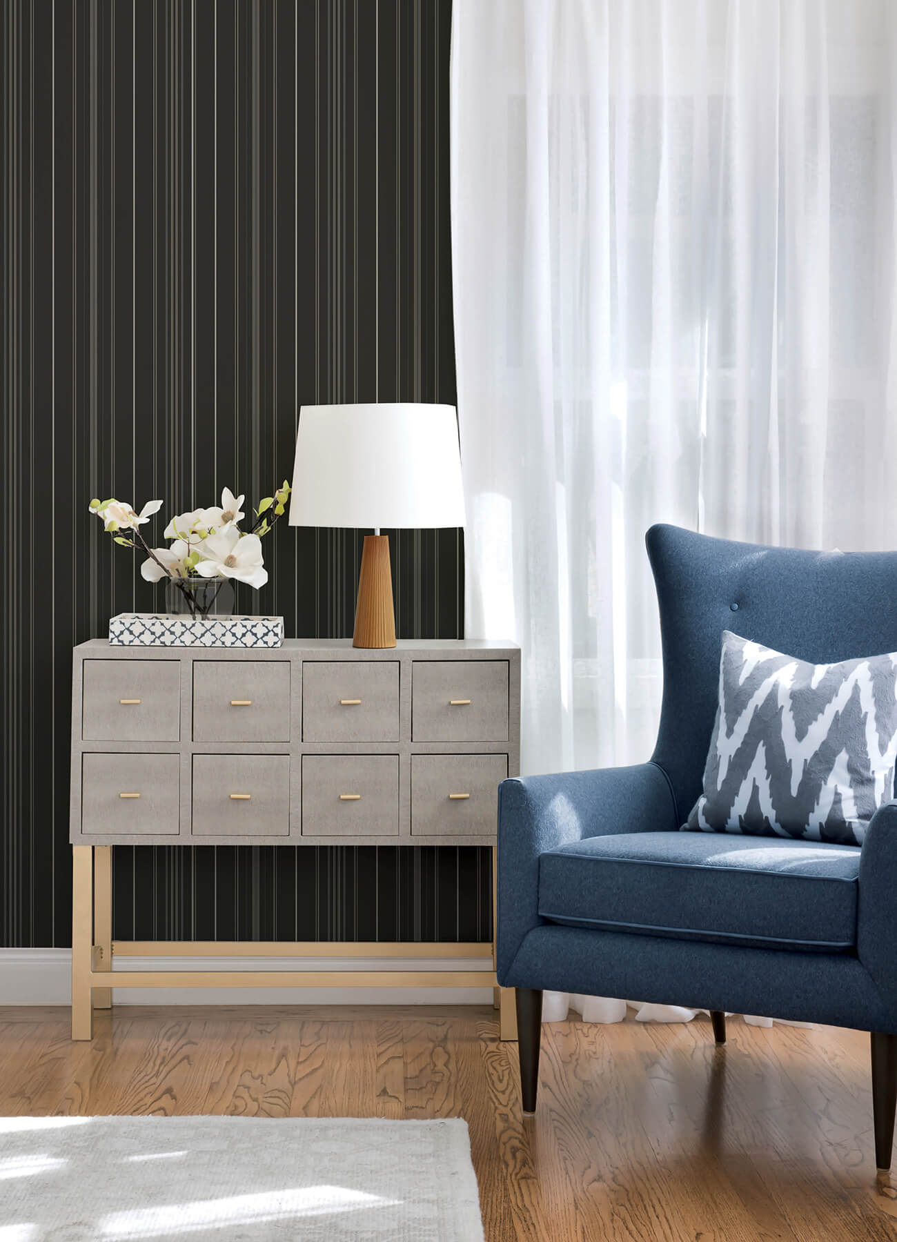 lascelle-black-modern-pinstripe-wallpaper-york-wallcoverings-4192-83453 - York Wallcoverings Wallpaper