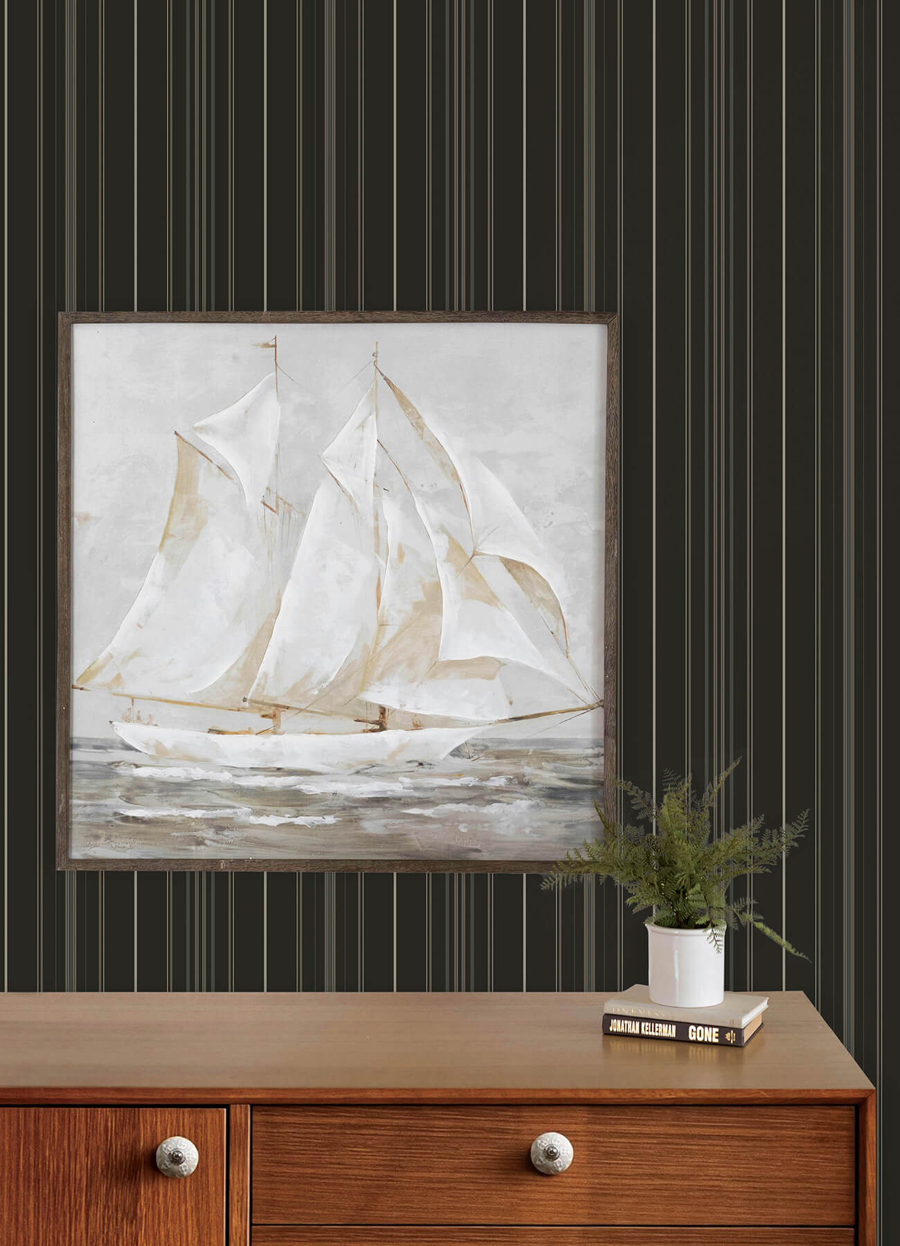 lascelle-black-modern-pinstripe-wallpaper-york-wallcoverings-4192-83453 - York Wallcoverings Wallpaper