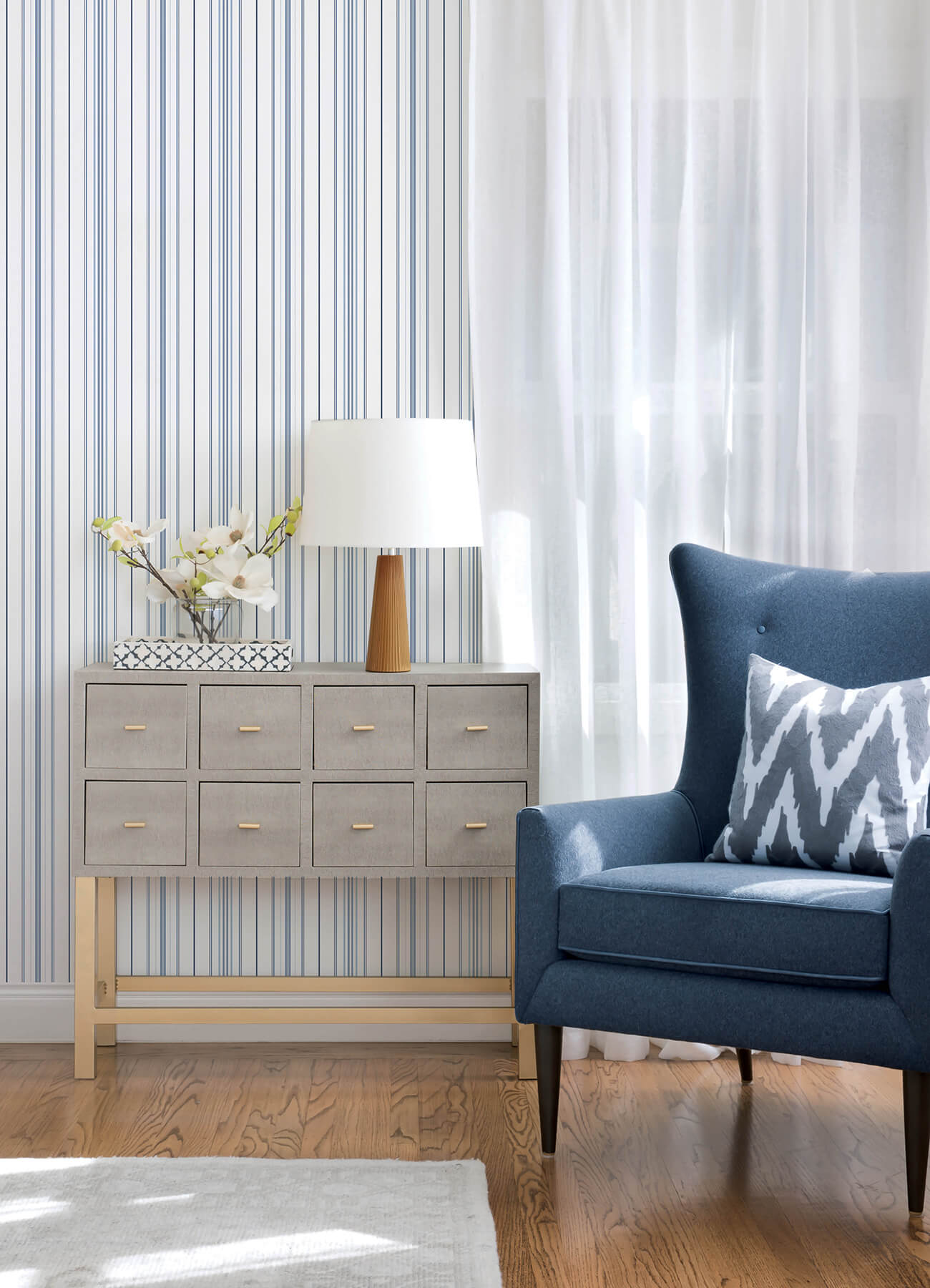 lascelle-blue-modern-pinstripe-wallpaper-york-wallcoverings-4192-83454 - York Wallcoverings Wallpaper