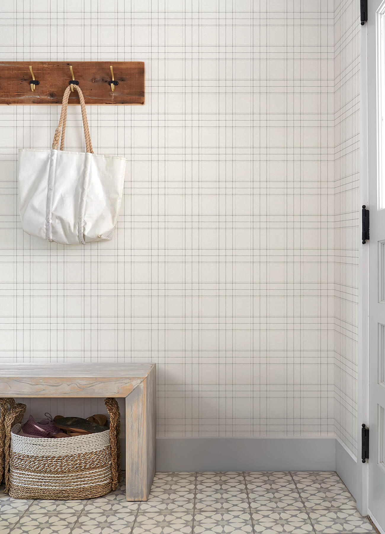 fox-hollow-ivory-dashed-plaid-wallpaper-york-wallcoverings-4192-83455 - York Wallcoverings Wallpaper