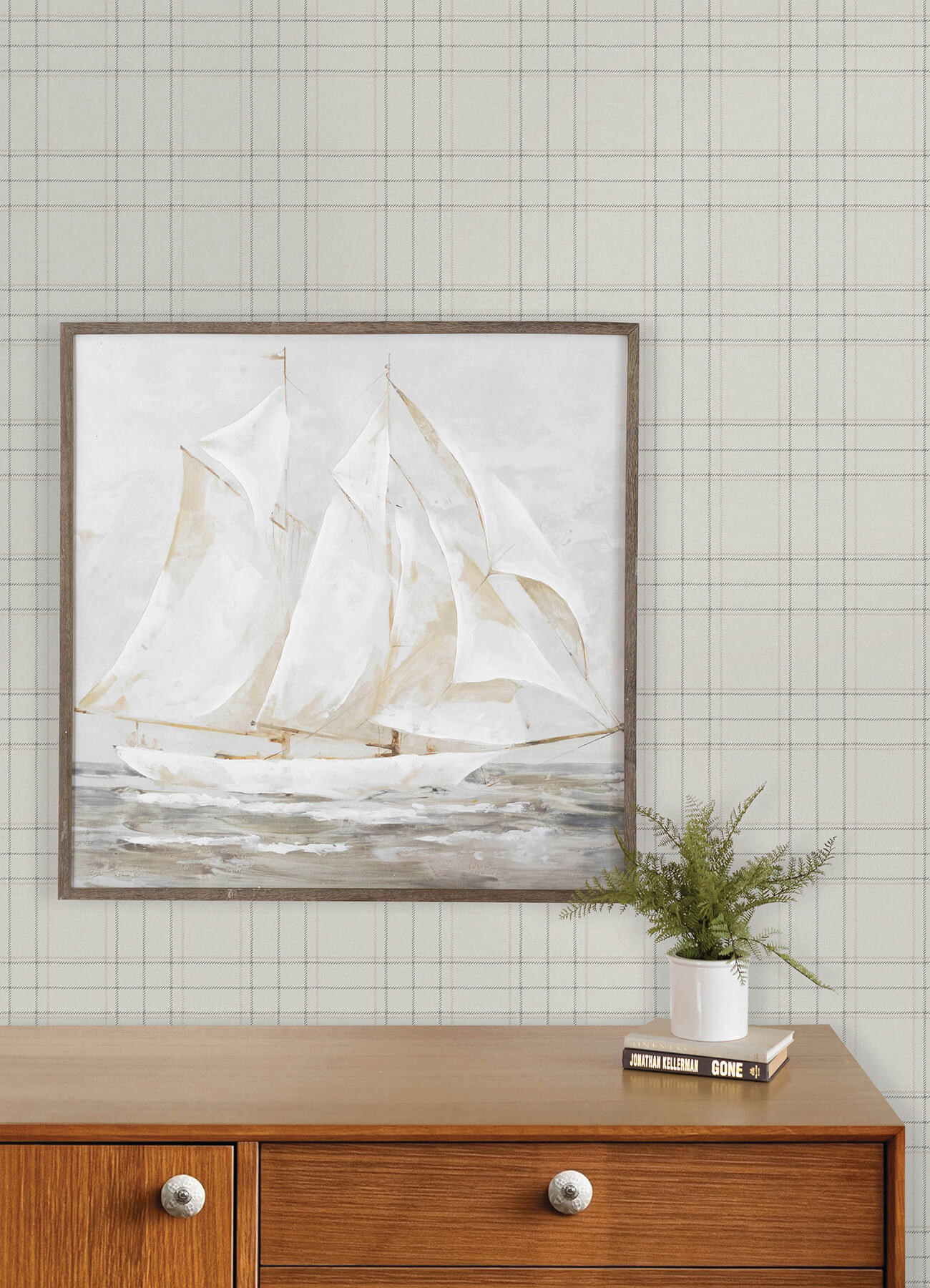 fox-hollow-ivory-dashed-plaid-wallpaper-york-wallcoverings-4192-83455 - York Wallcoverings Wallpaper