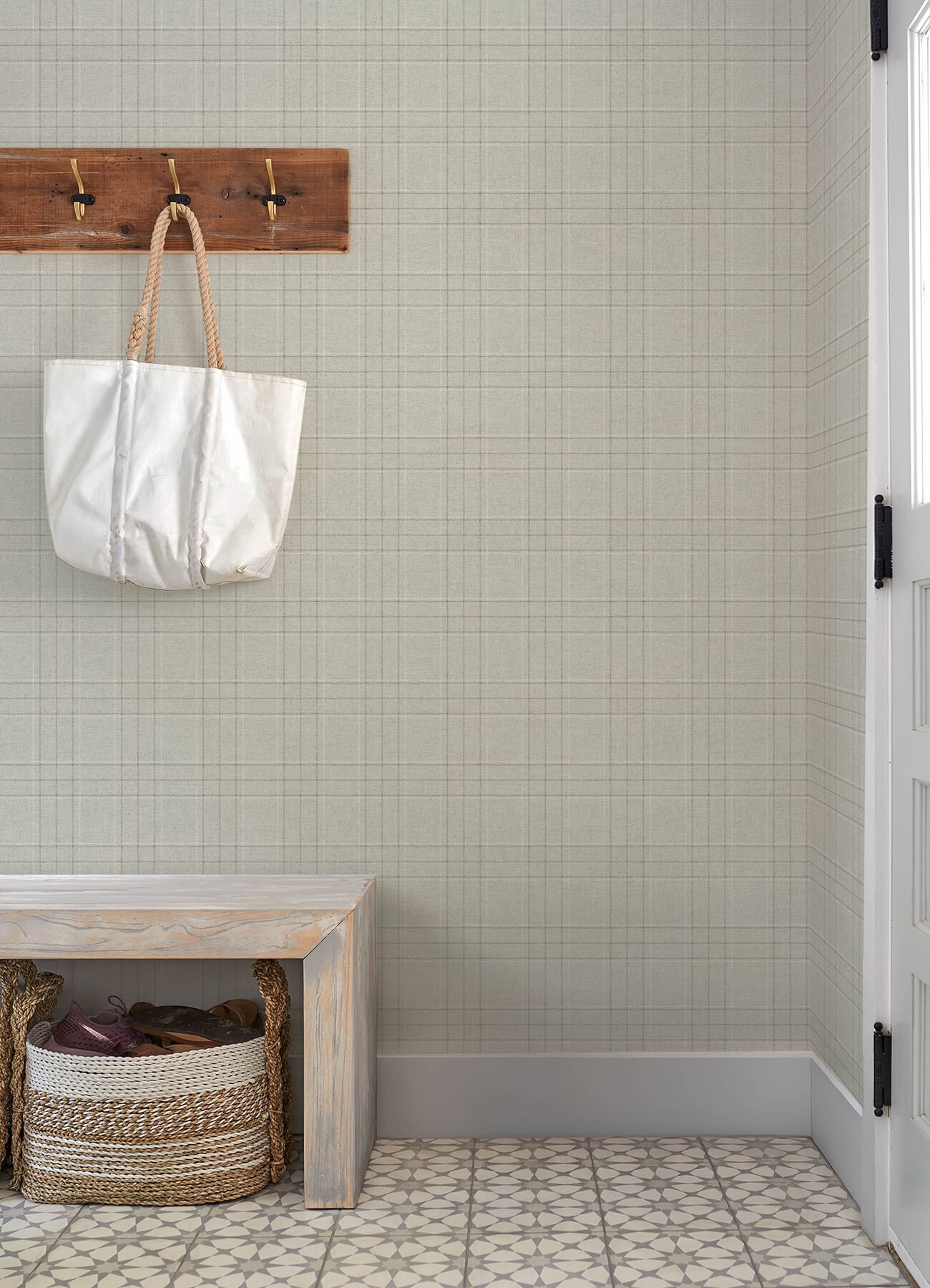 fox-hollow-light-grey-dashed-plaid-wallpaper-york-wallcoverings-4192-83456 - York Wallcoverings Wallpaper