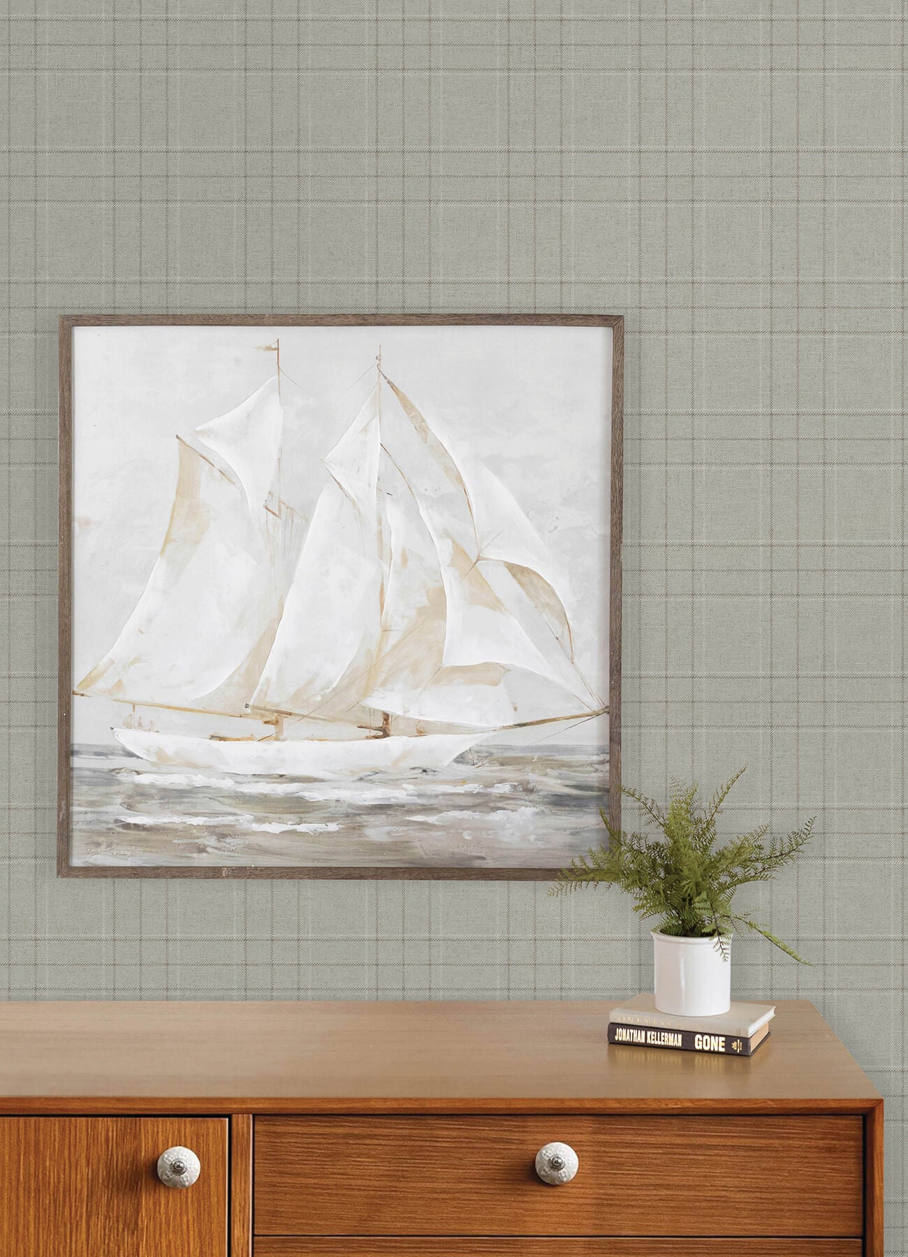 fox-hollow-light-grey-dashed-plaid-wallpaper-york-wallcoverings-4192-83456 - York Wallcoverings Wallpaper