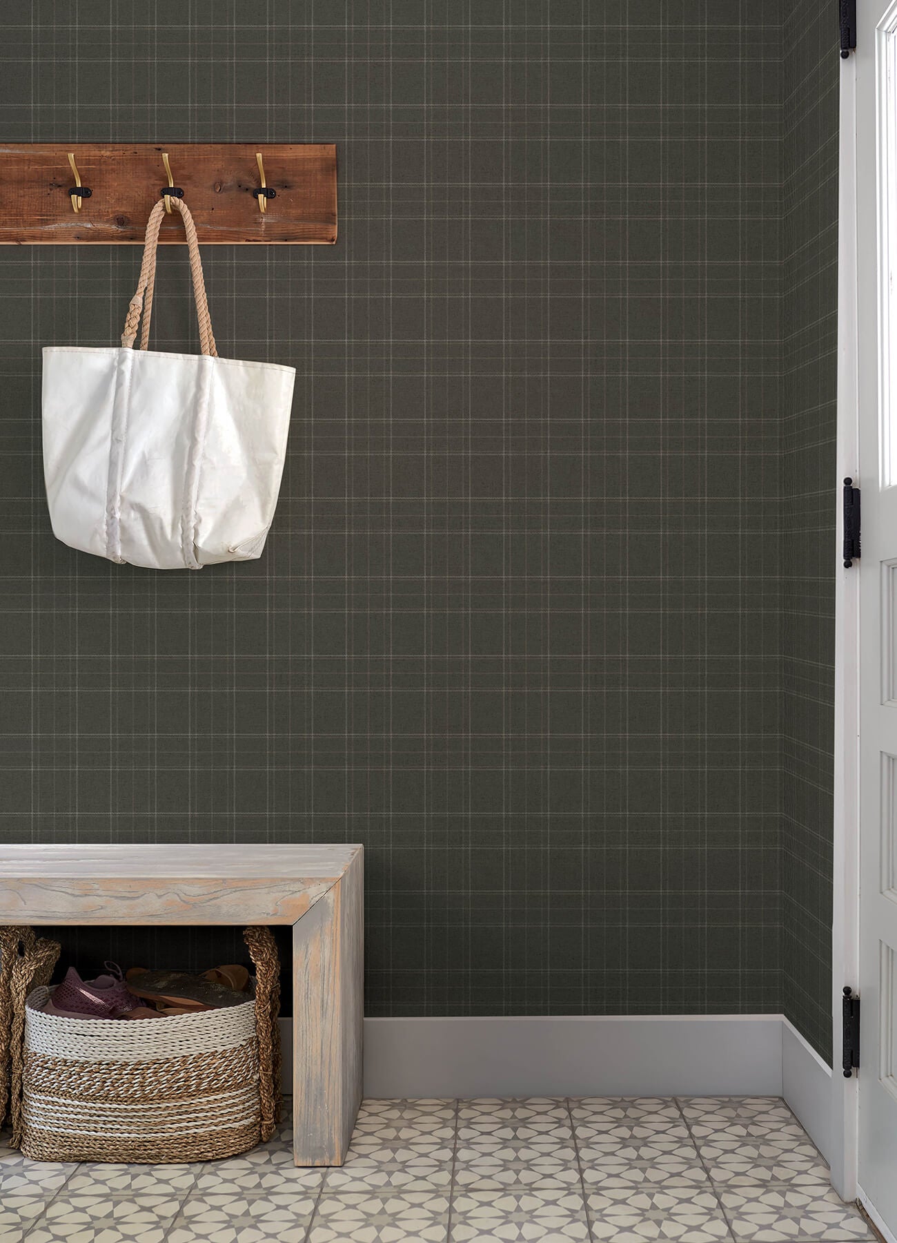 fox-hollow-charcoal-dashed-plaid-wallpaper-york-wallcoverings-4192-83457 - York Wallcoverings Wallpaper
