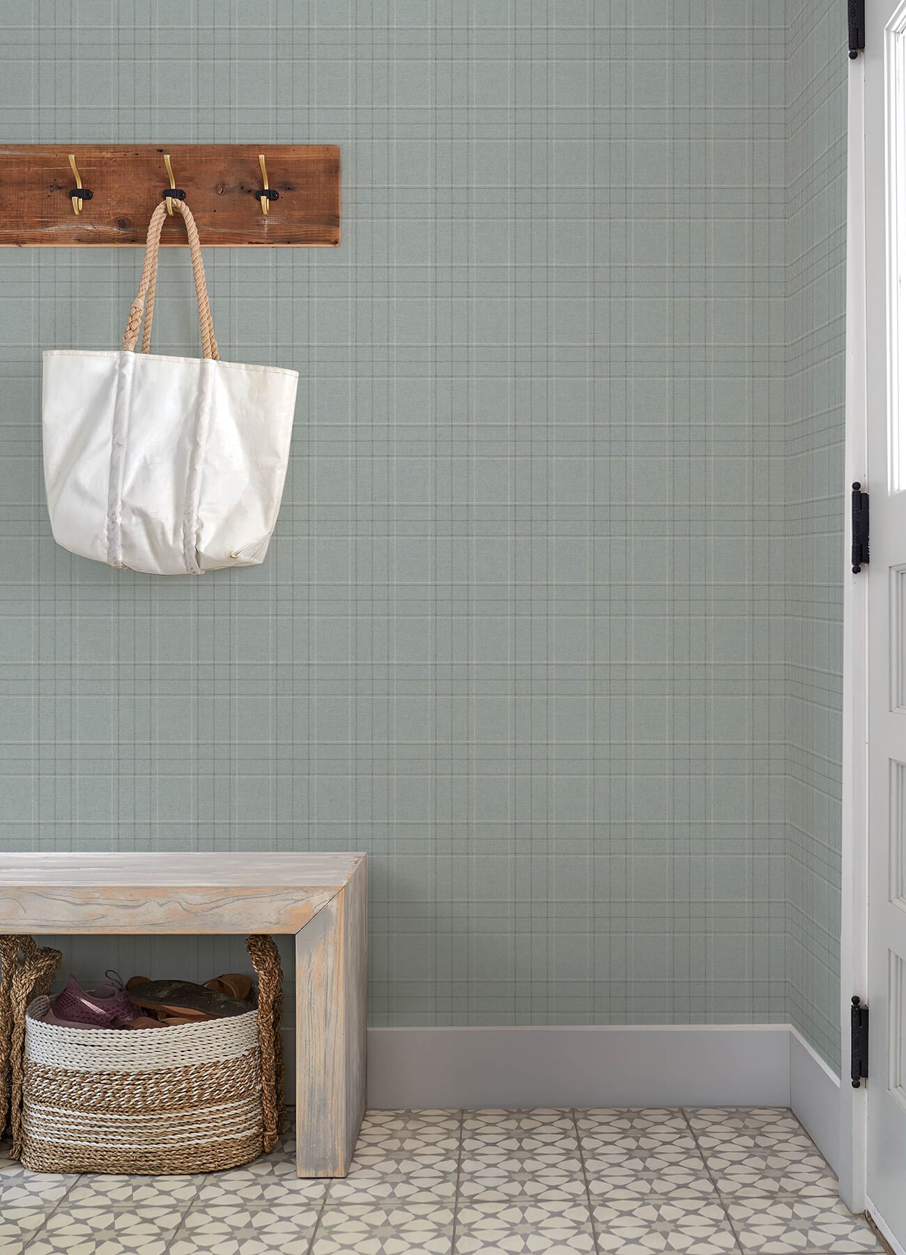 fox-hollow-turquoise-dashed-plaid-wallpaper-york-wallcoverings-4192-83459 - York Wallcoverings Wallpaper