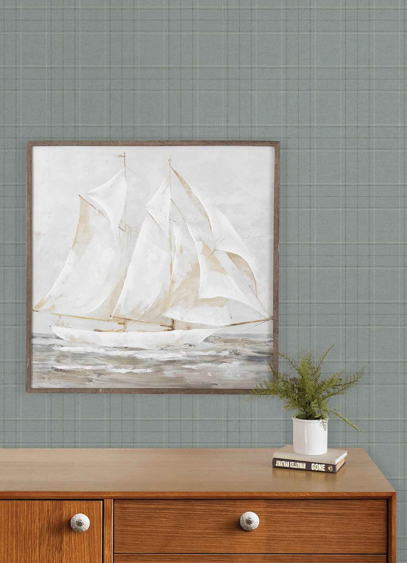 Fox Hollow Turquoise Dashed Plaid Wallpaper - York Wallcoverings - 4192-83459 - York Wallcoverings Wallpaper