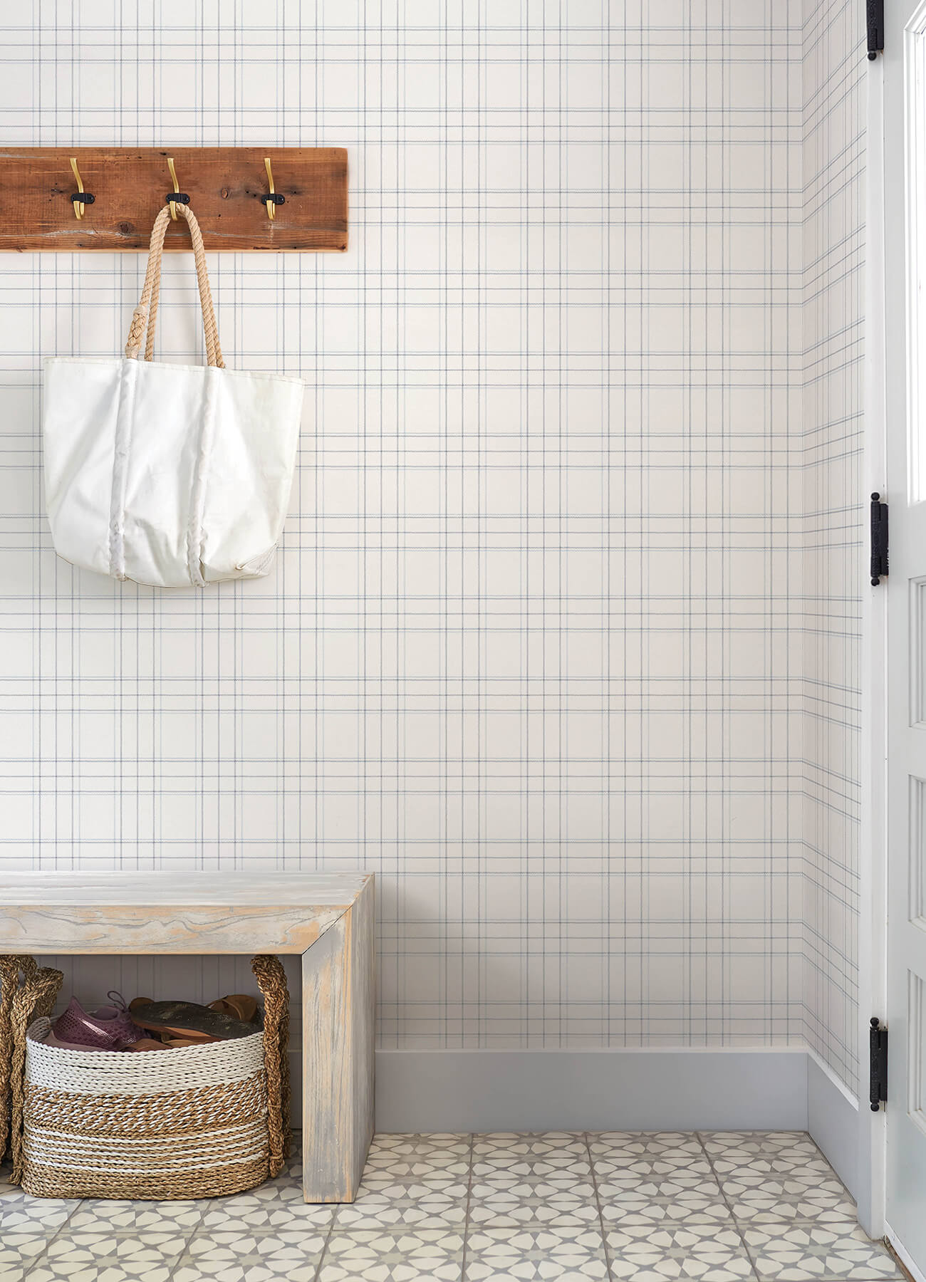 fox-hollow-white-dashed-plaid-wallpaper-york-wallcoverings-4192-83460 - York Wallcoverings Wallpaper