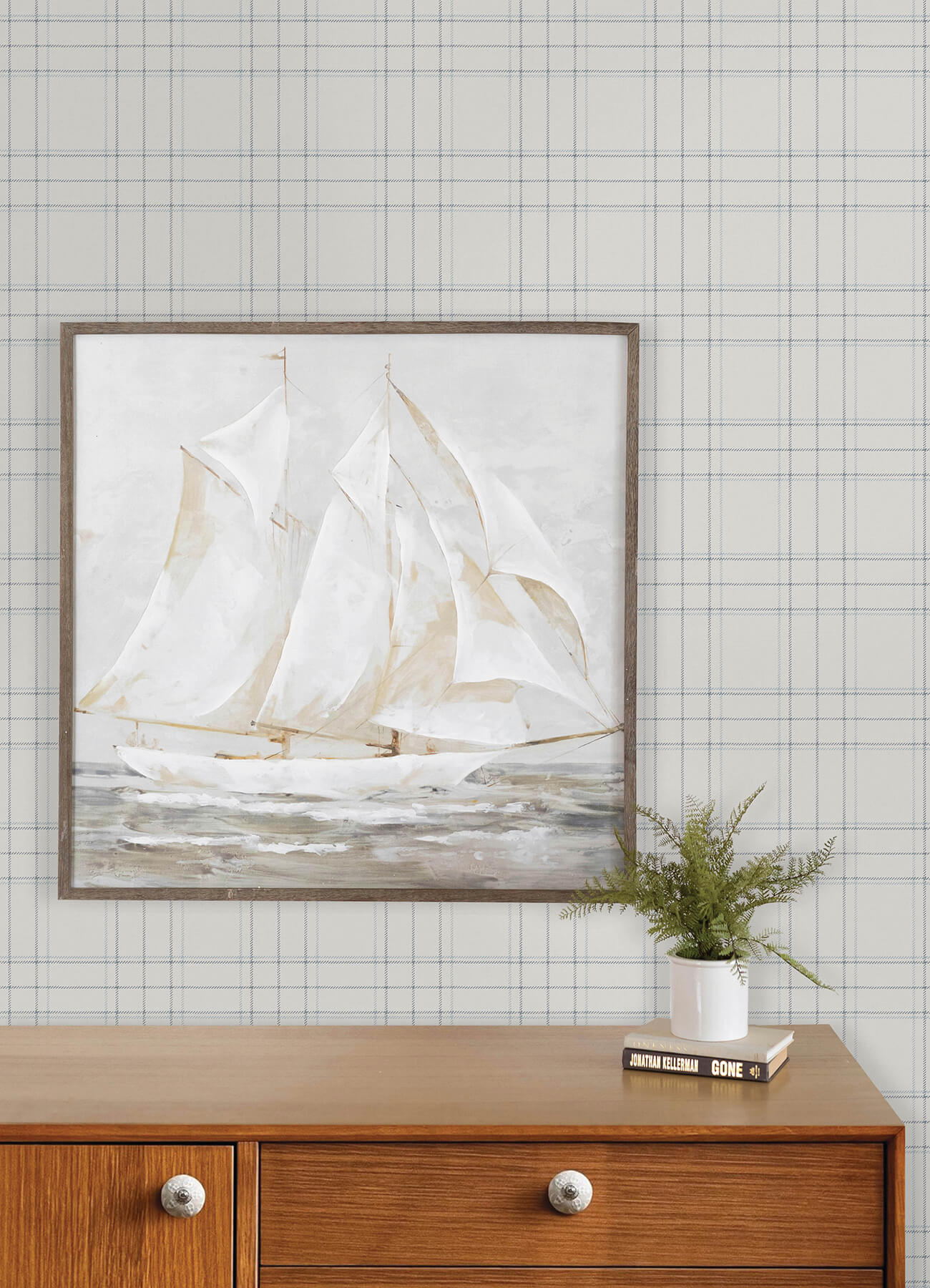 fox-hollow-white-dashed-plaid-wallpaper-york-wallcoverings-4192-83460 - York Wallcoverings Wallpaper