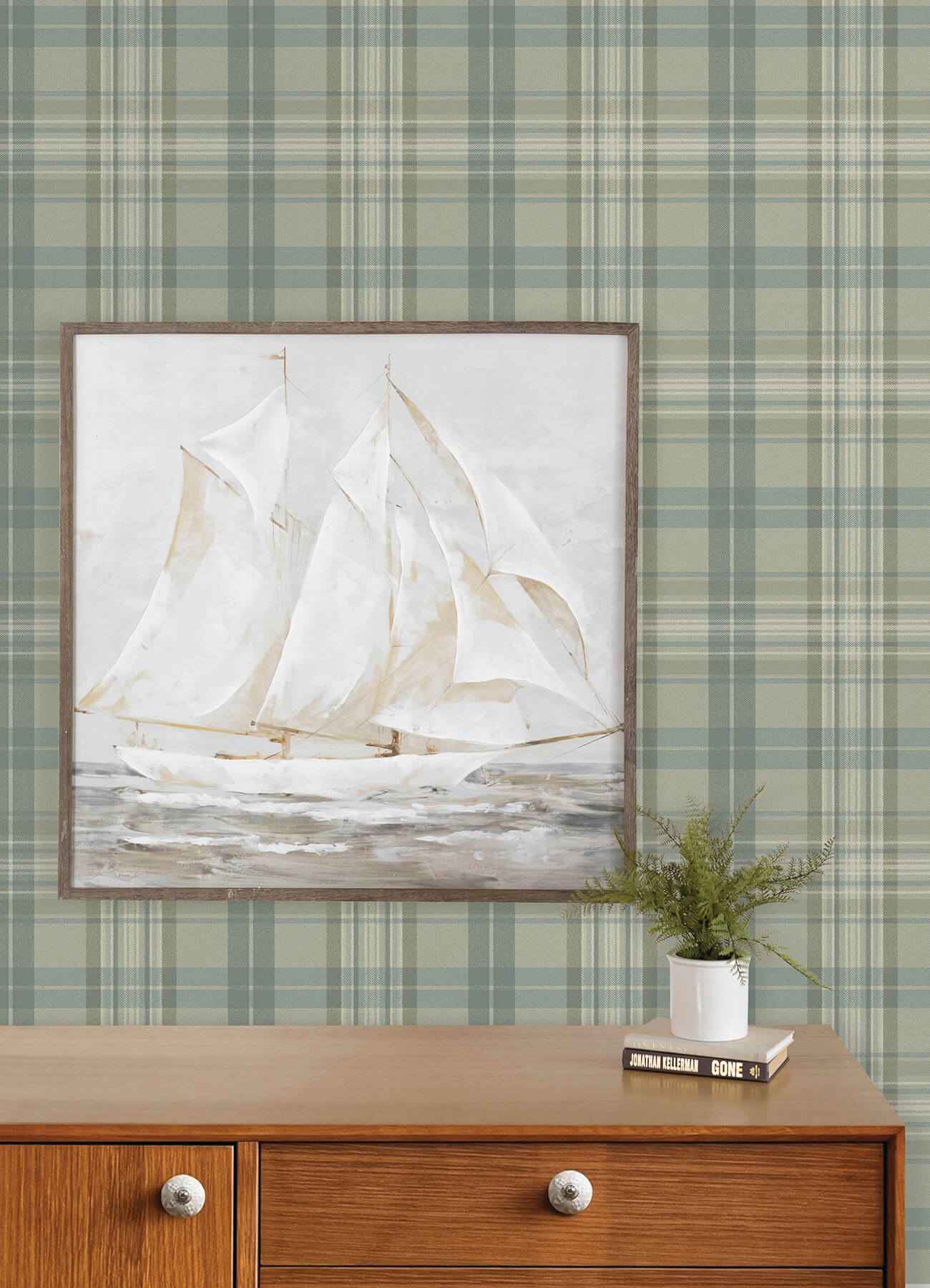 Austin Sage Plaid Wallpaper - York Wallcoverings - 4192-330217 - York Wallcoverings Wallpaper