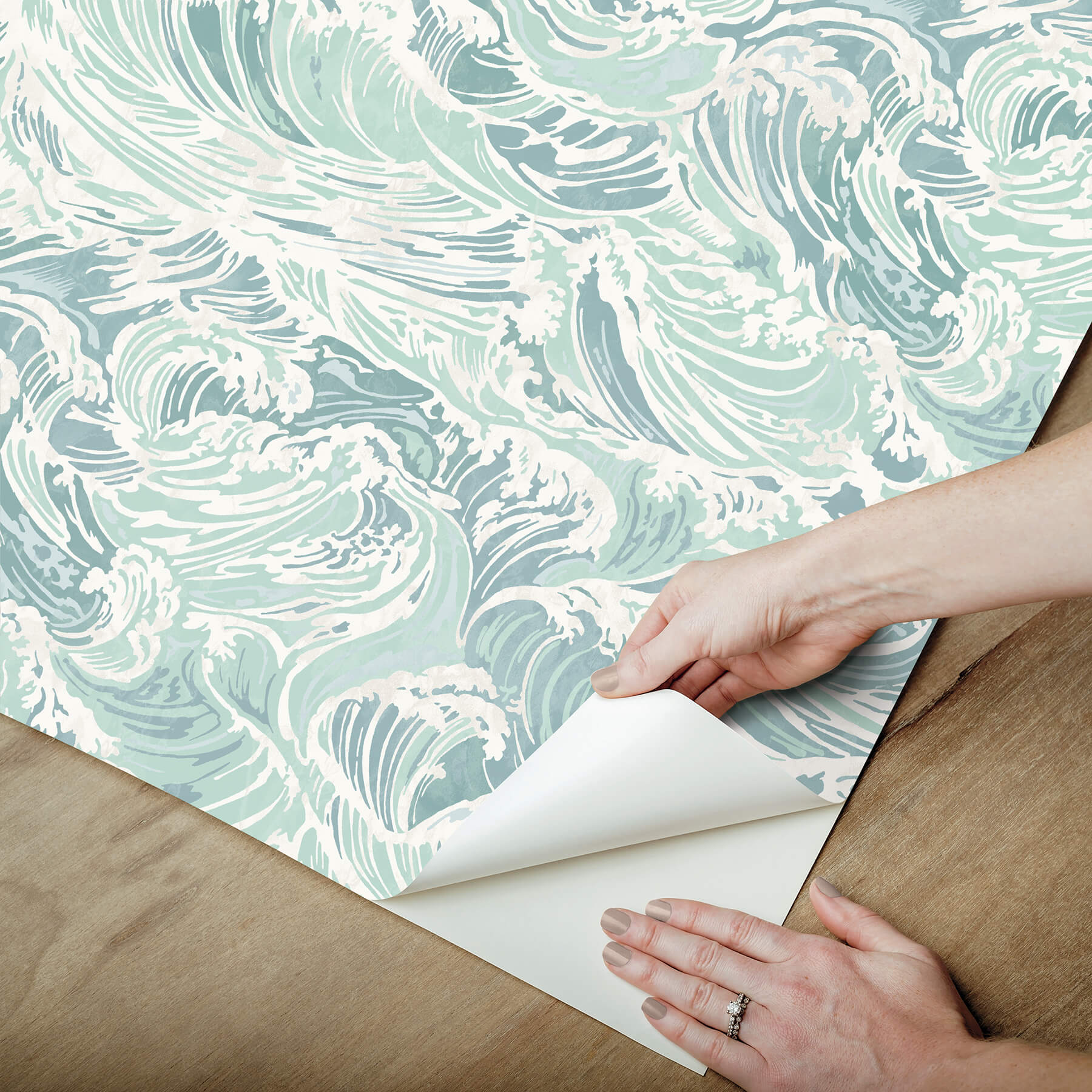 crashing-waves-turquoise-peel-and-stick-wallpaper-york-wallcoverings-nus6630 - York Wallcoverings Wallpaper