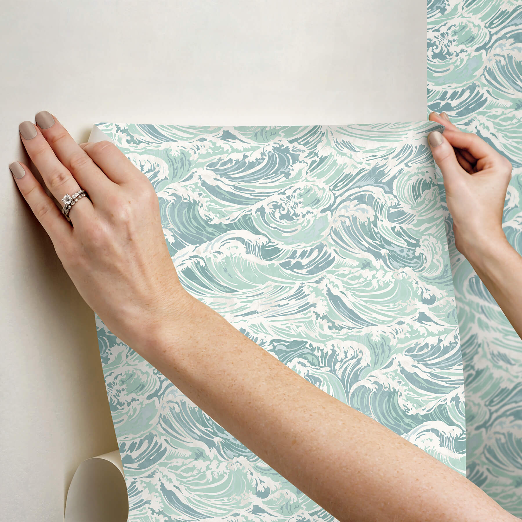crashing-waves-turquoise-peel-and-stick-wallpaper-york-wallcoverings-nus6630 - York Wallcoverings Wallpaper
