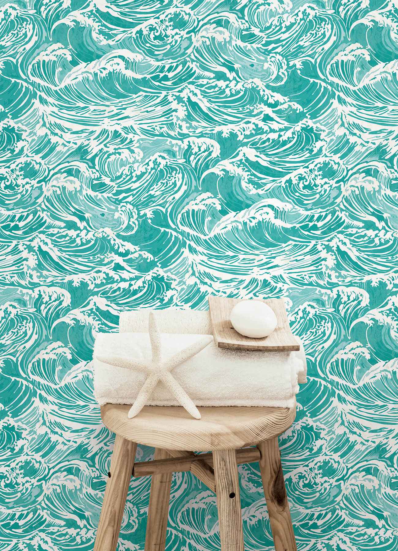 Crashing Waves Teal Peel and Stick Wallpaper - York Wallcoverings - NUS6631 - York Wallcoverings Wallpaper