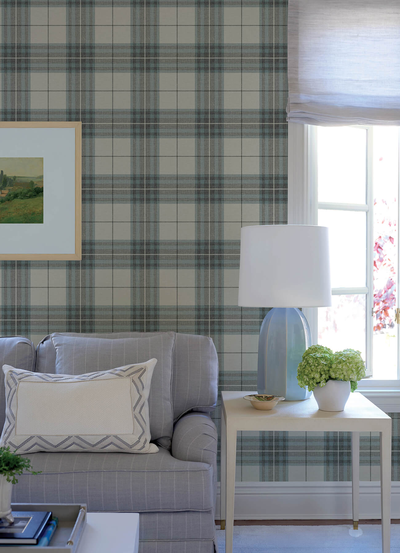 cabin-check-teal-plaid-wallpaper-york-wallcoverings-4192-27695 - York Wallcoverings Wallpaper