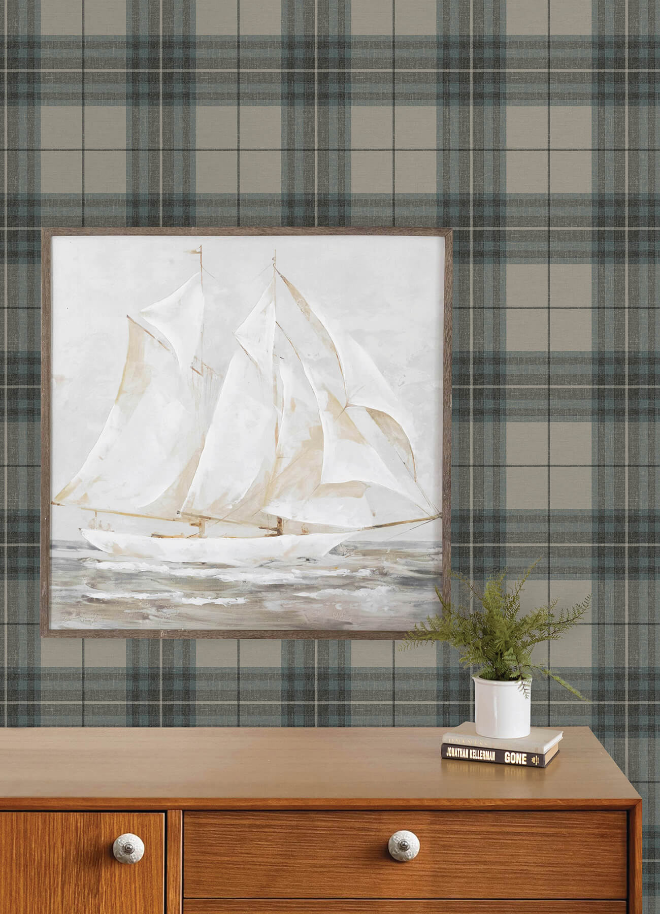 cabin-check-teal-plaid-wallpaper-york-wallcoverings-4192-27695 - York Wallcoverings Wallpaper