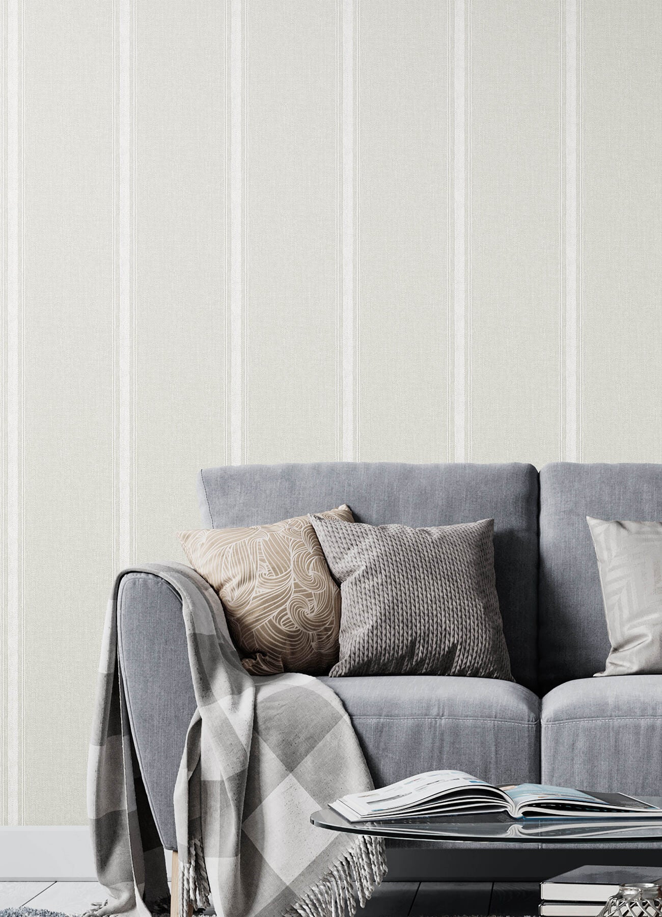 linette-beige-fabric-stripe-wallpaper-york-wallcoverings-4192-70070 - York Wallcoverings Wallpaper