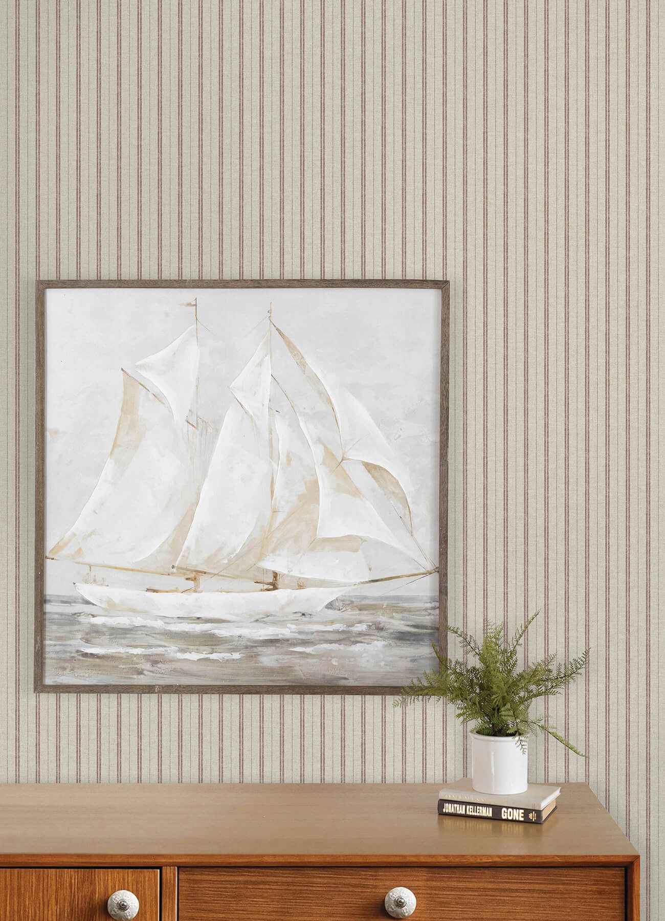 Harville Maroon Double Stripe Wallpaper - York Wallcoverings - 4192-83428 - York Wallcoverings Wallpaper