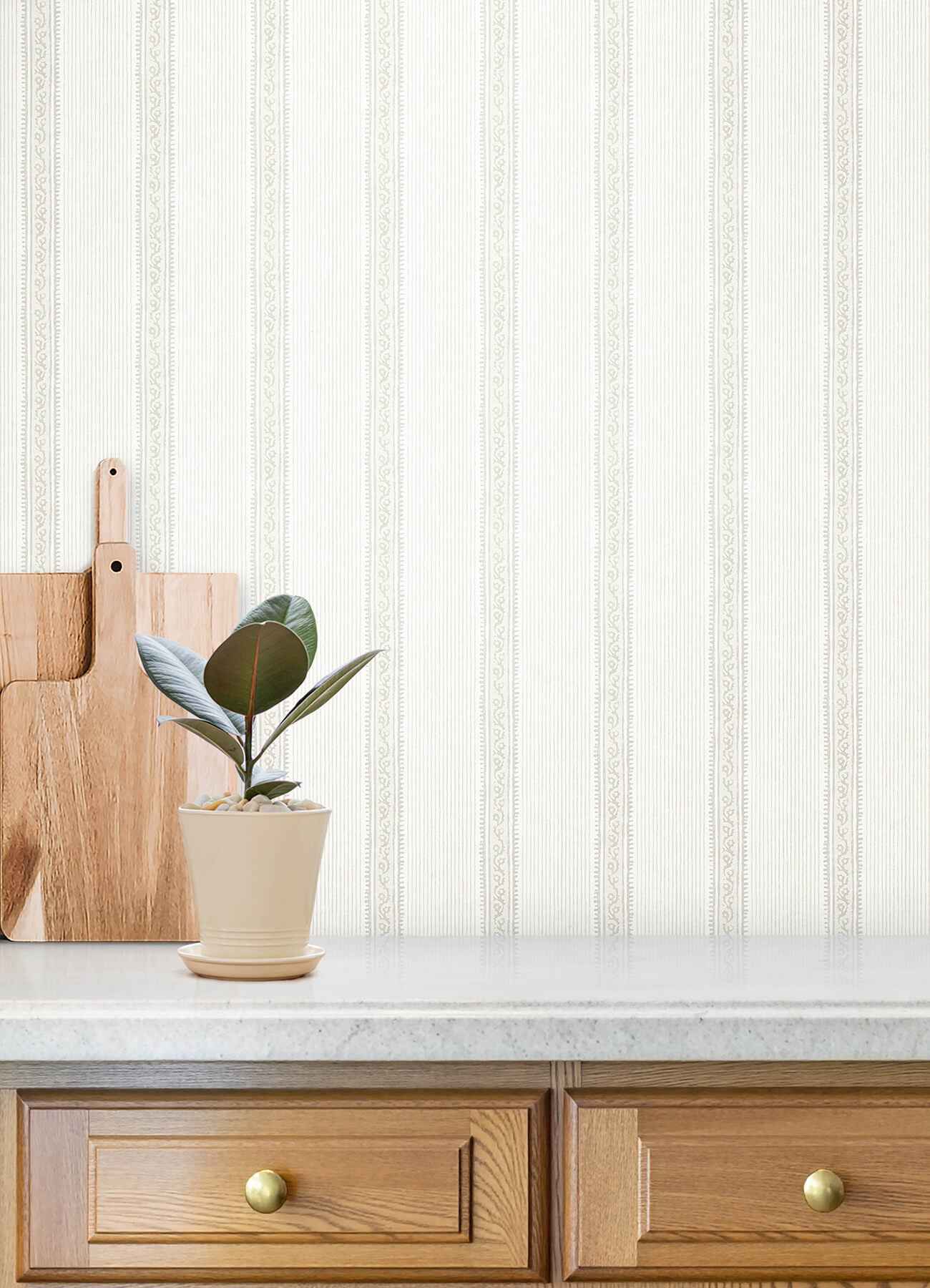 Mandevilla Beige Vine Stripe Wallpaper - York Wallcoverings - 4192-27691 - York Wallcoverings Wallpaper