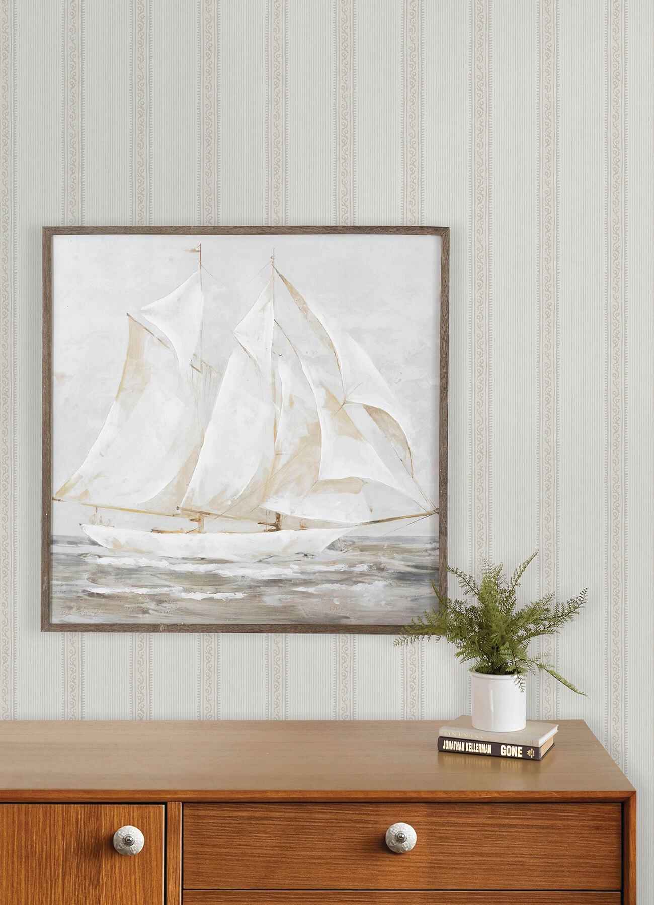 Mandevilla Beige Vine Stripe Wallpaper - York Wallcoverings - 4192-27691 - York Wallcoverings Wallpaper