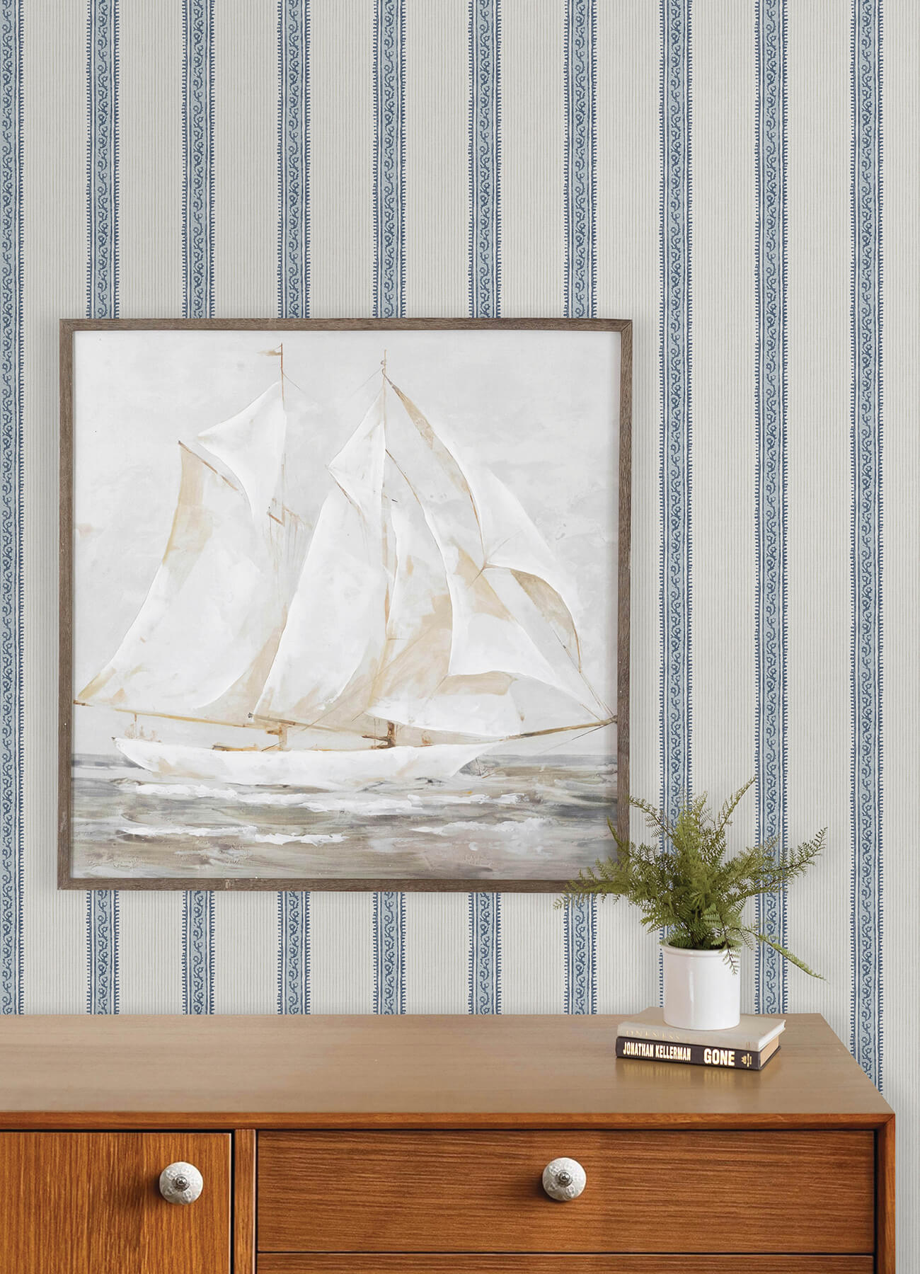 mandevilla-blue-vine-stripe-wallpaper-york-wallcoverings-4192-27428 - York Wallcoverings Wallpaper