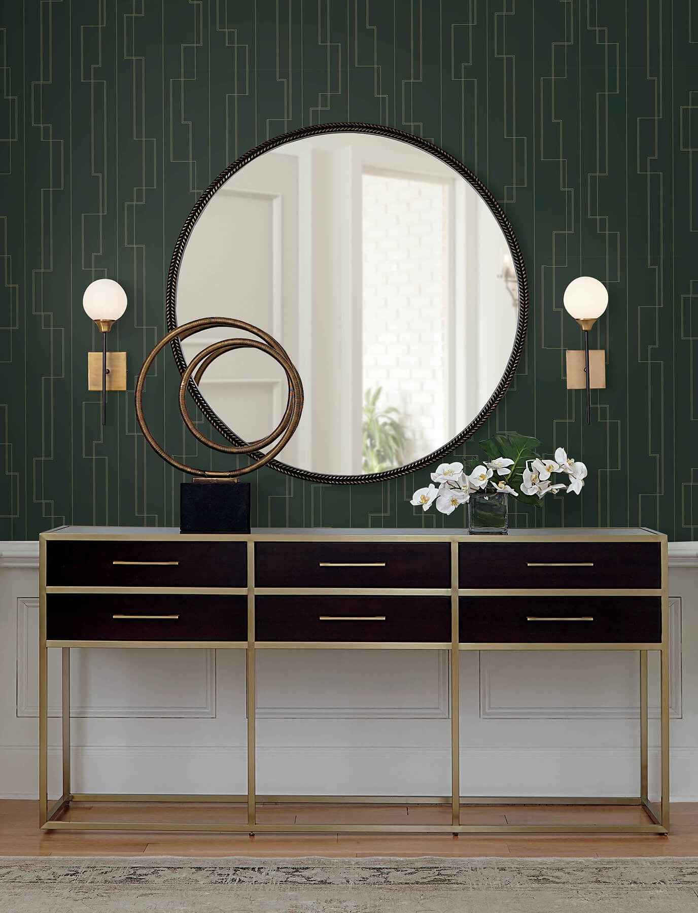 Anson Evergreen Deco Detailing Wallpaper - York Wallcoverings - 4198-27814 - York Wallcoverings Wallpaper
