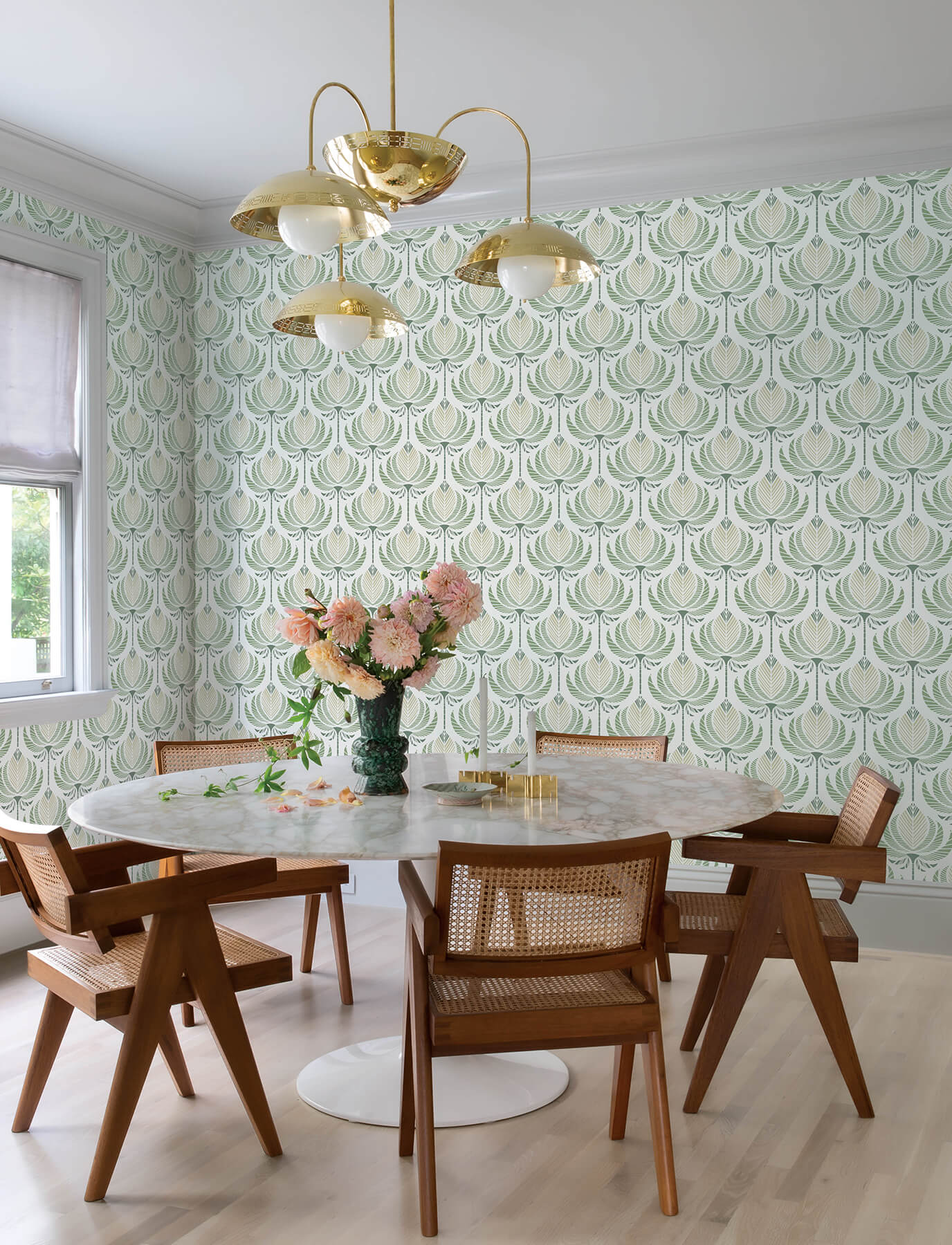 ferrenby-green-floral-fan-wallpaper-york-wallcoverings-4198-27830 - York Wallcoverings Wallpaper