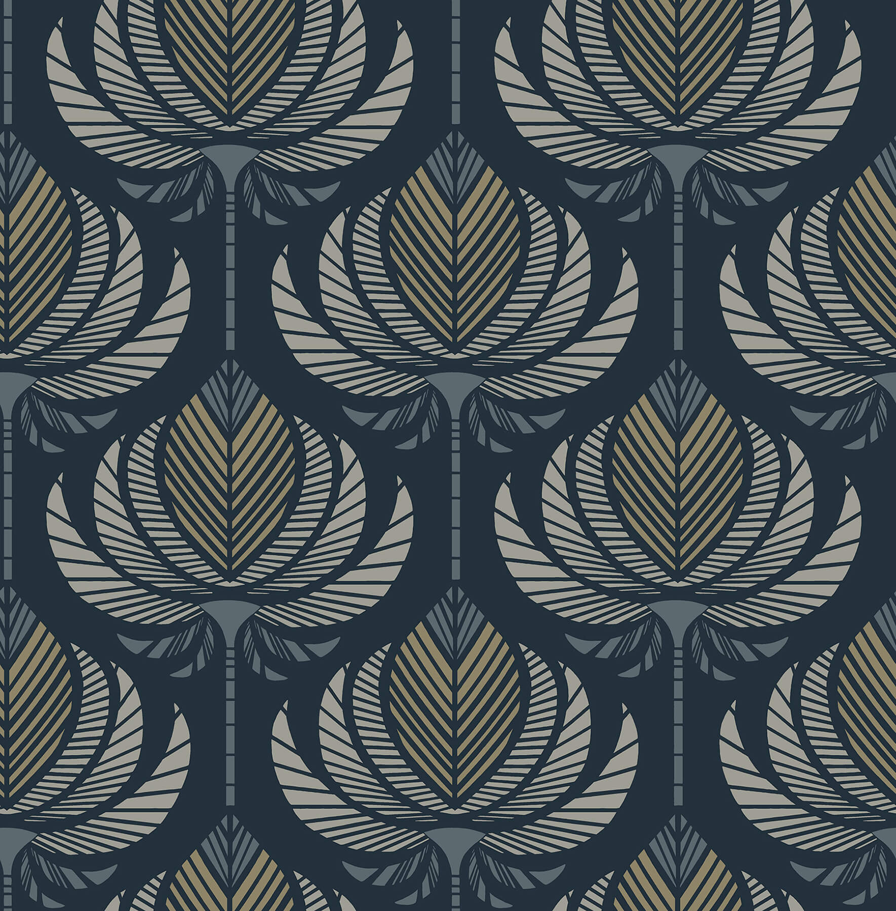 ferrenby-dark-blue-floral-fan-wallpaper-york-wallcoverings-4198-27831 - York Wallcoverings Wallpaper